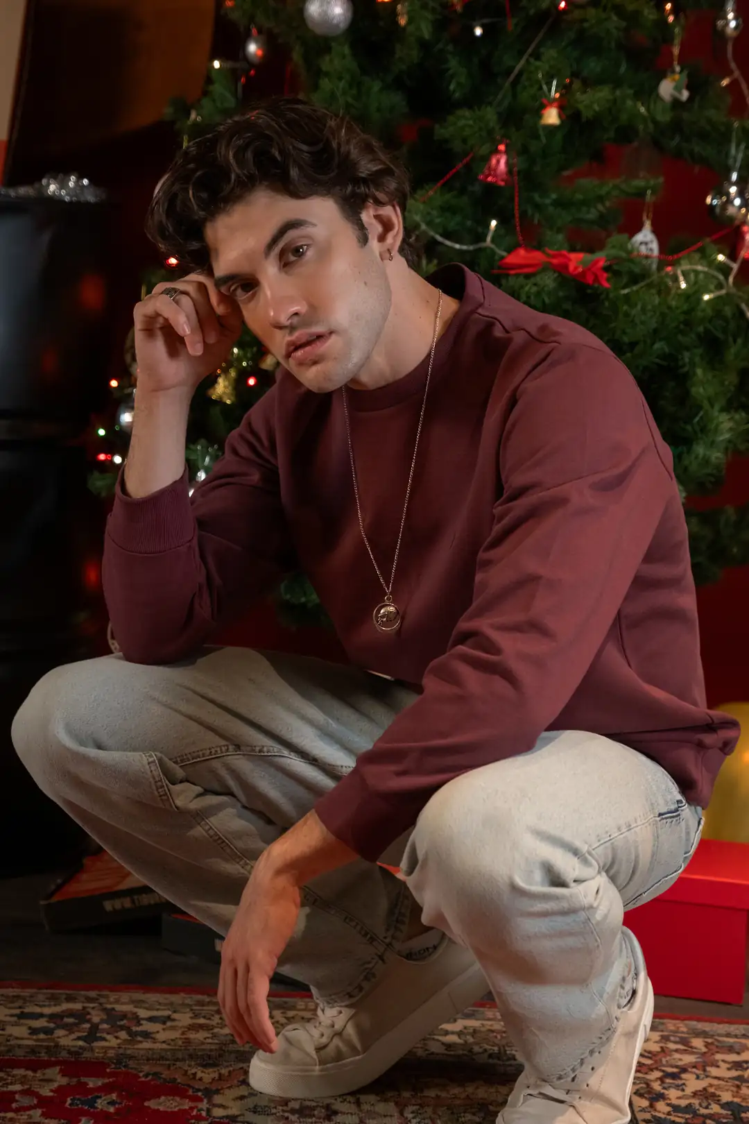 Bisiklet Yaka Bordo Sweatshirt