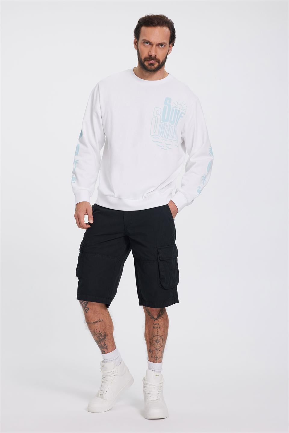 Beyaz Erkek Oversize Sweatshirt