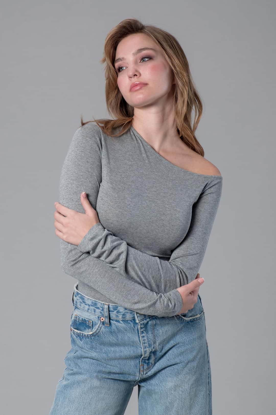Asimetrik Yaka Melanj Çıtçıtlı Body