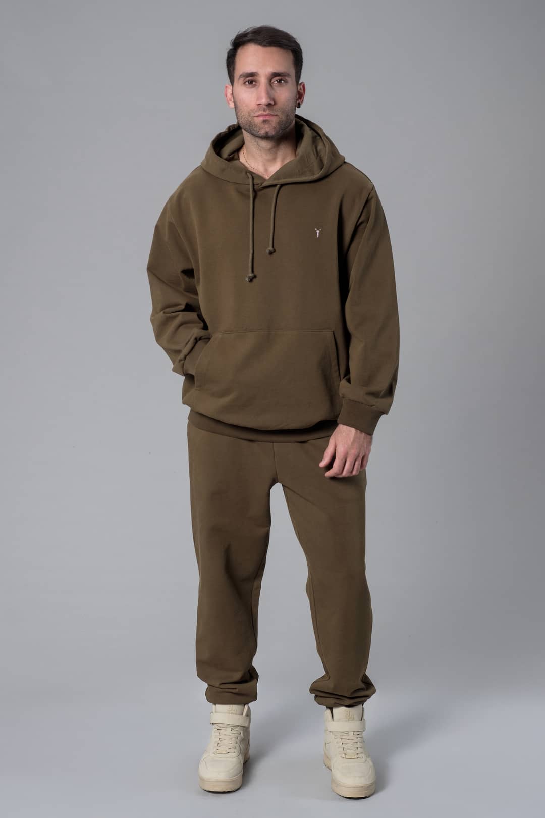 Kapüşonlu Oversize Haki Hoodie