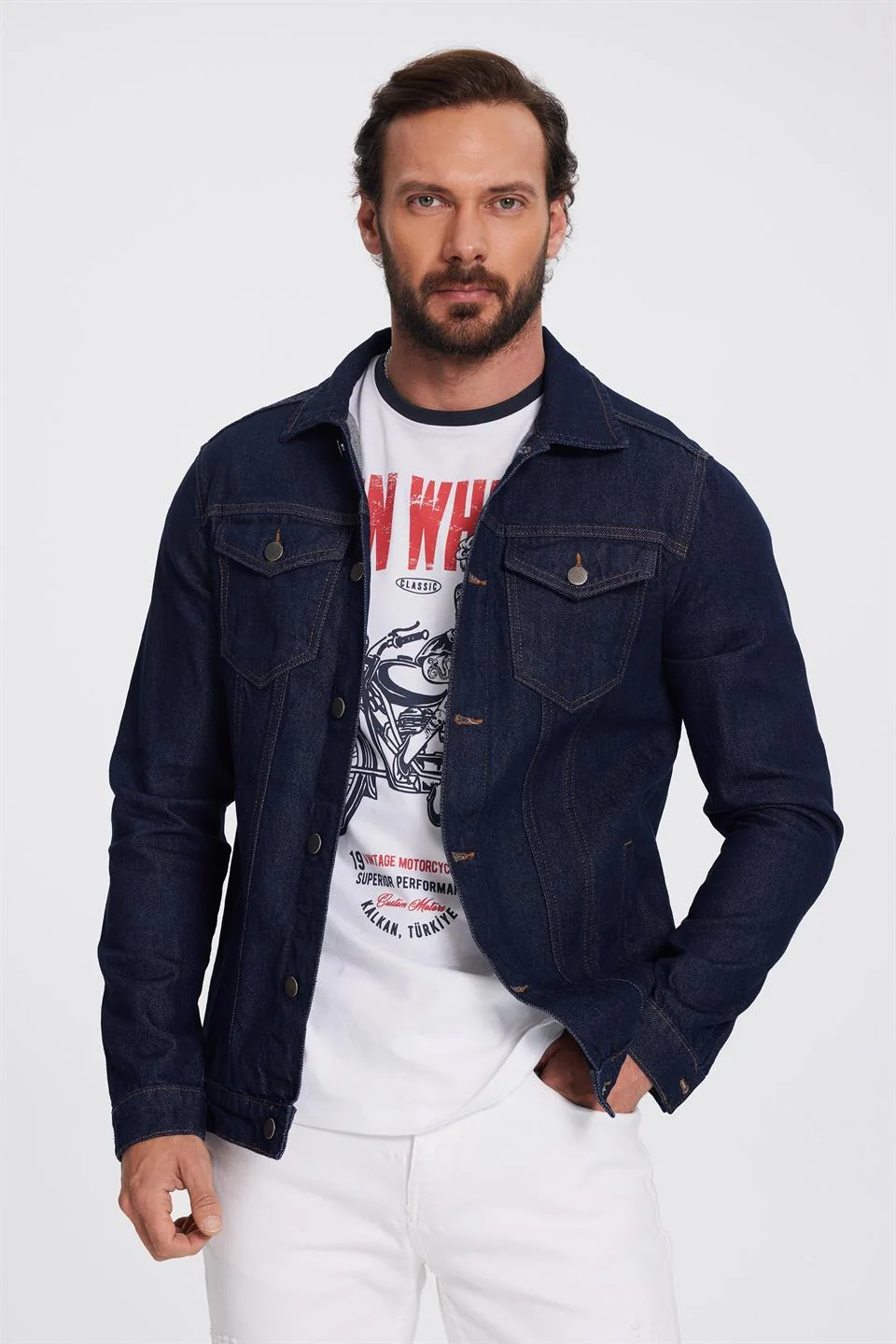 Sırt Baskılı Erkek Kot Ceket
