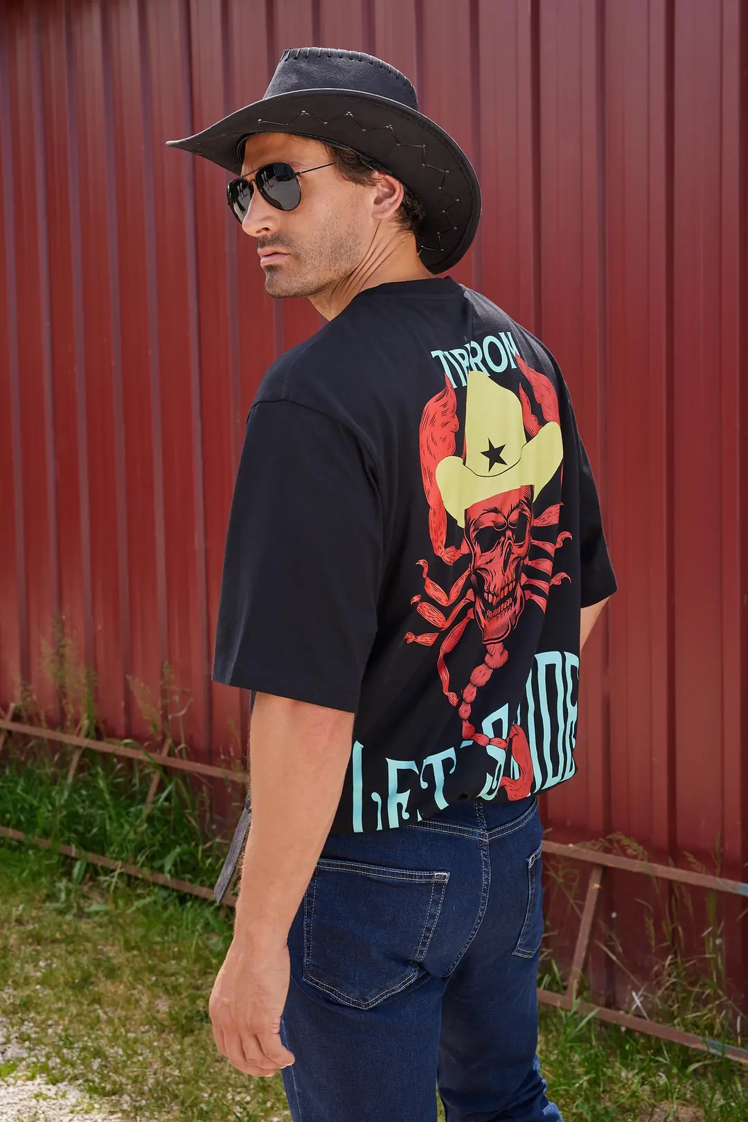 Akrep Kuru Kafa Baskılı Siyah Erkek Oversize Tişört