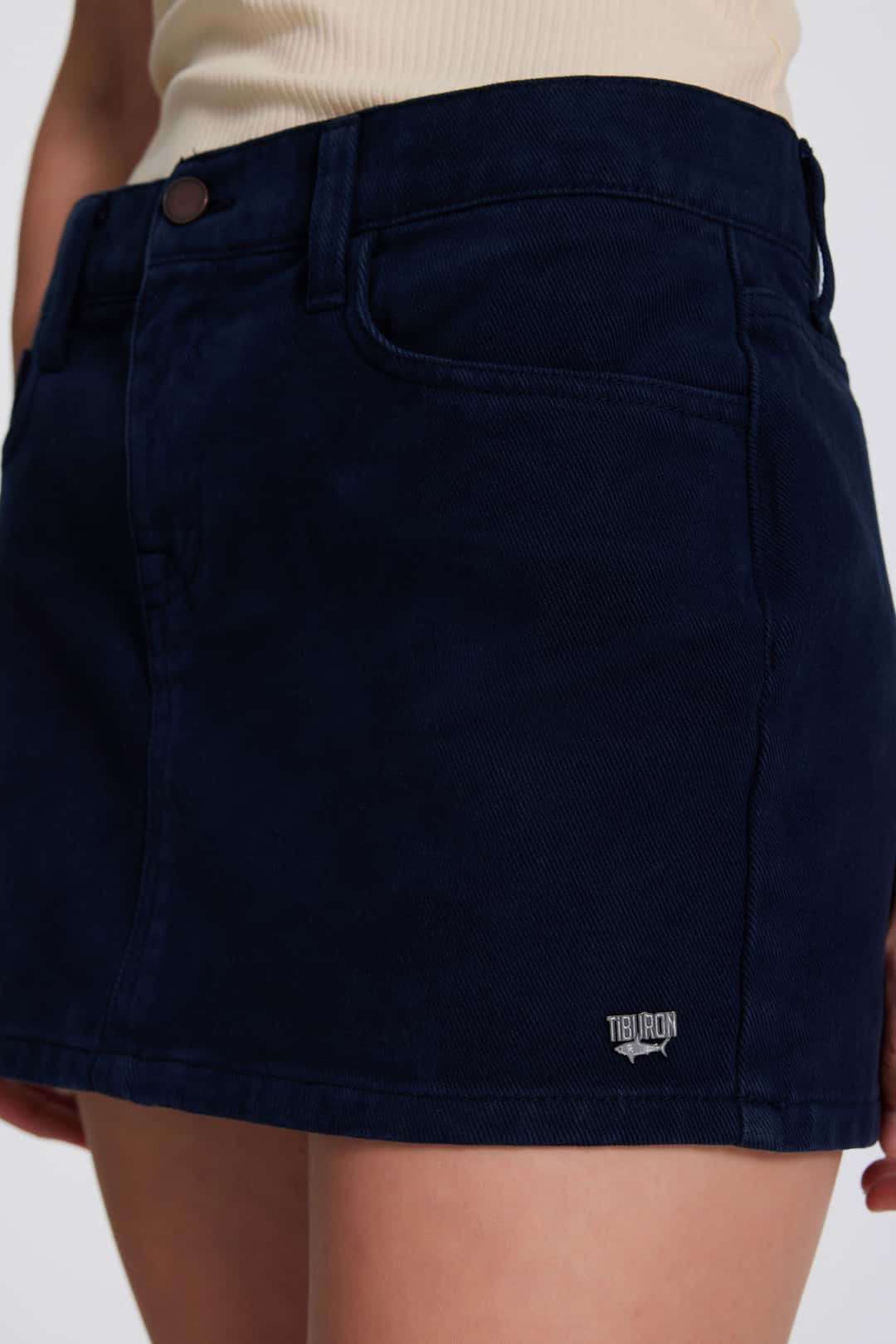 Lacivert Mini Kot Etek