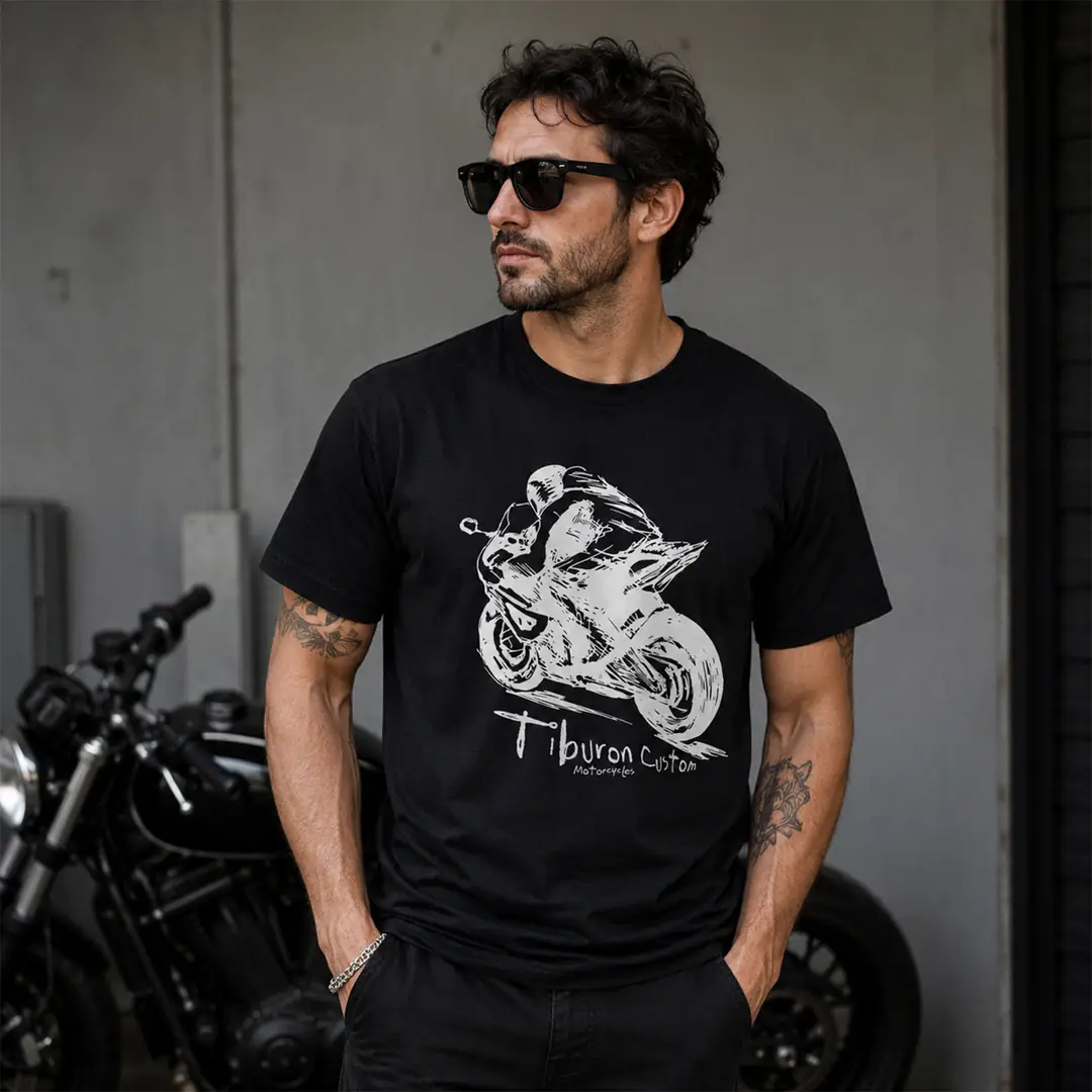 Racing Motor Baskılı Erkek Siyah Regular Tişört