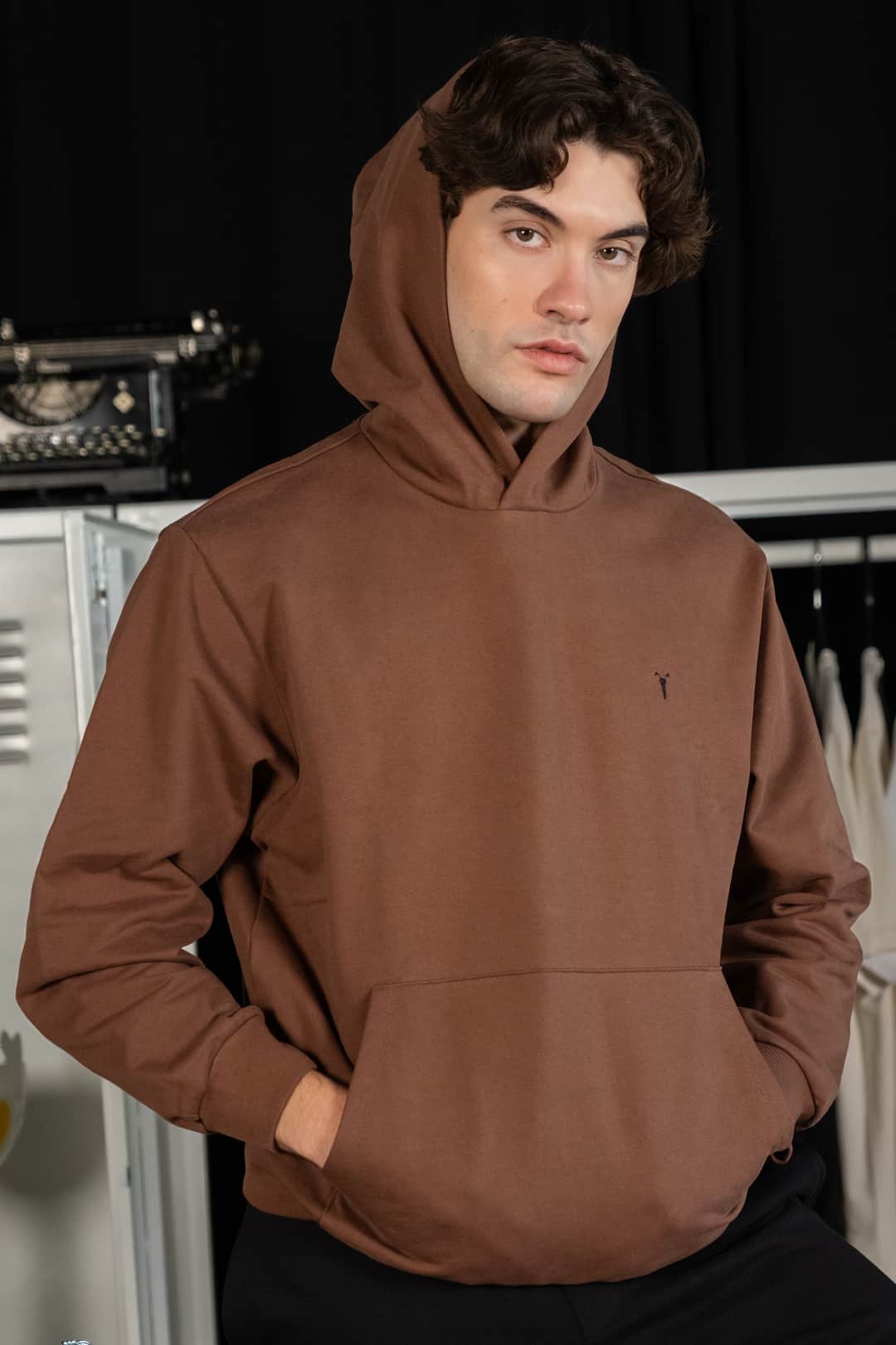 Nakış Detaylı Kahverengi Regular Hoodie