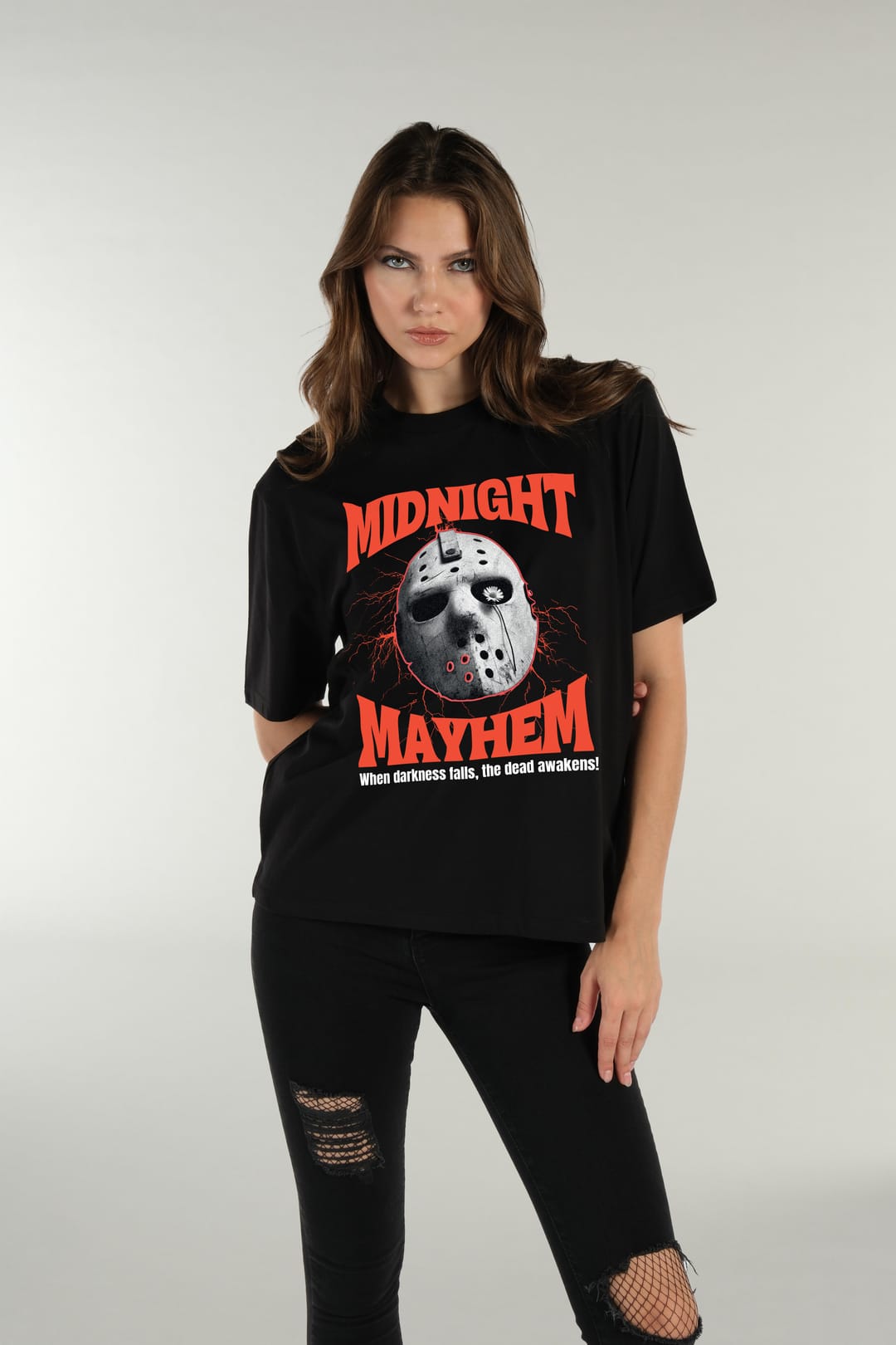 Halloween Baskılı Siyah Kadın Tshirt