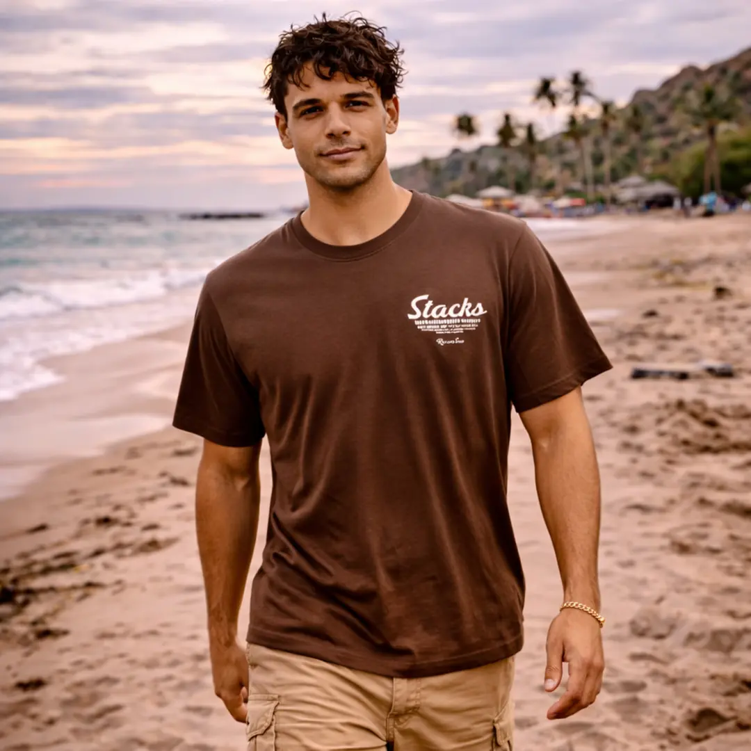 Erkek Önü ve Arkası Baskılı Kahverengi Regular Tişört