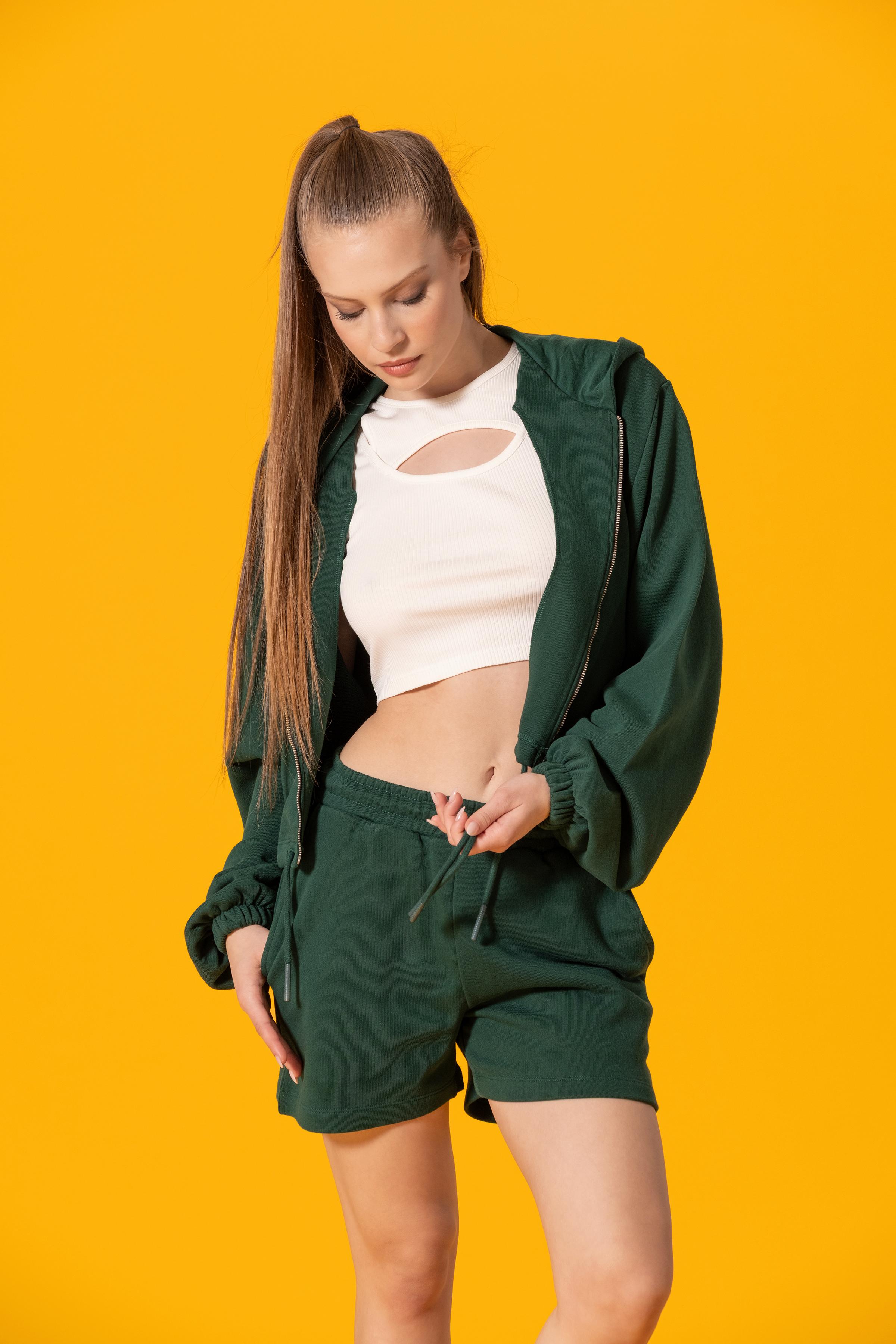 Fermuarlı Kapüşonlu Crop Sweatshirt