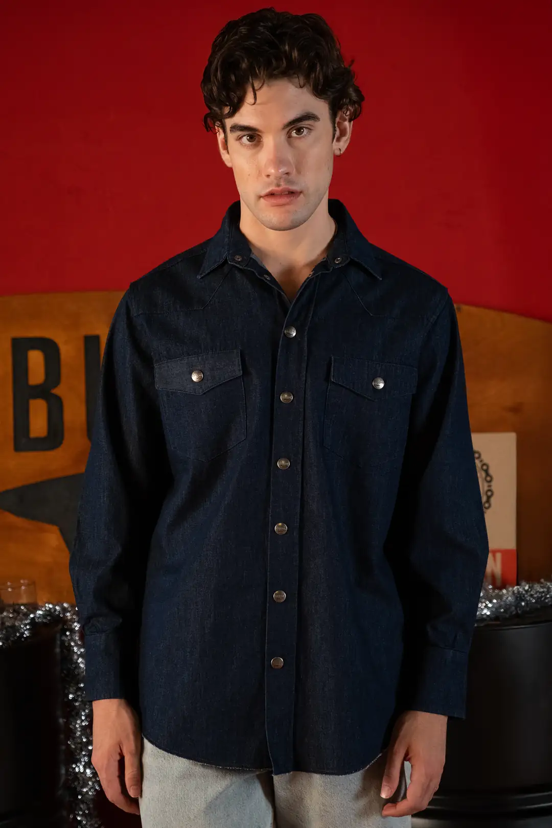 Erkek Lacivert Uzun Kollu Kot Gömlek