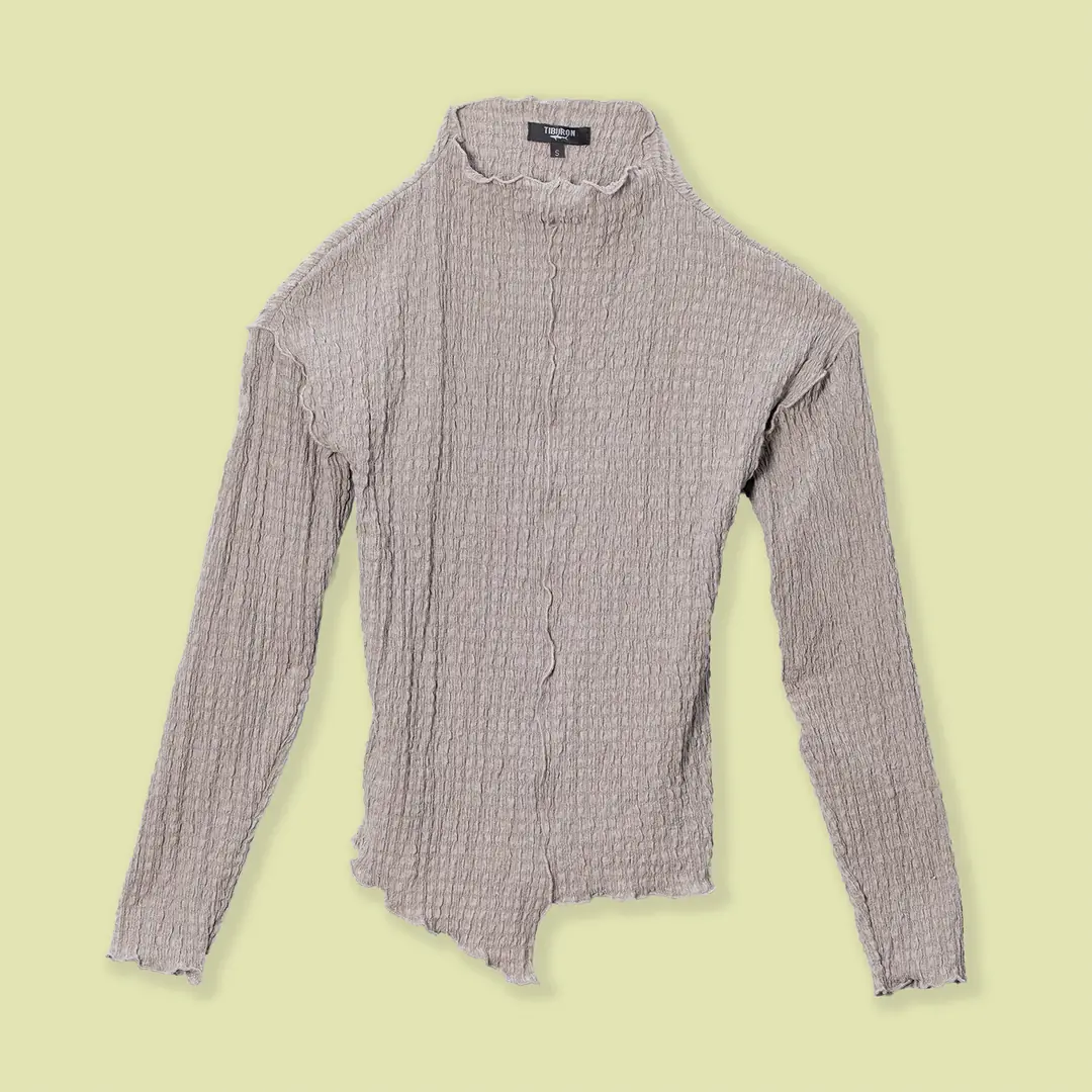 Bürümcük Kumaş Kahverengi Asimetrik Bluz