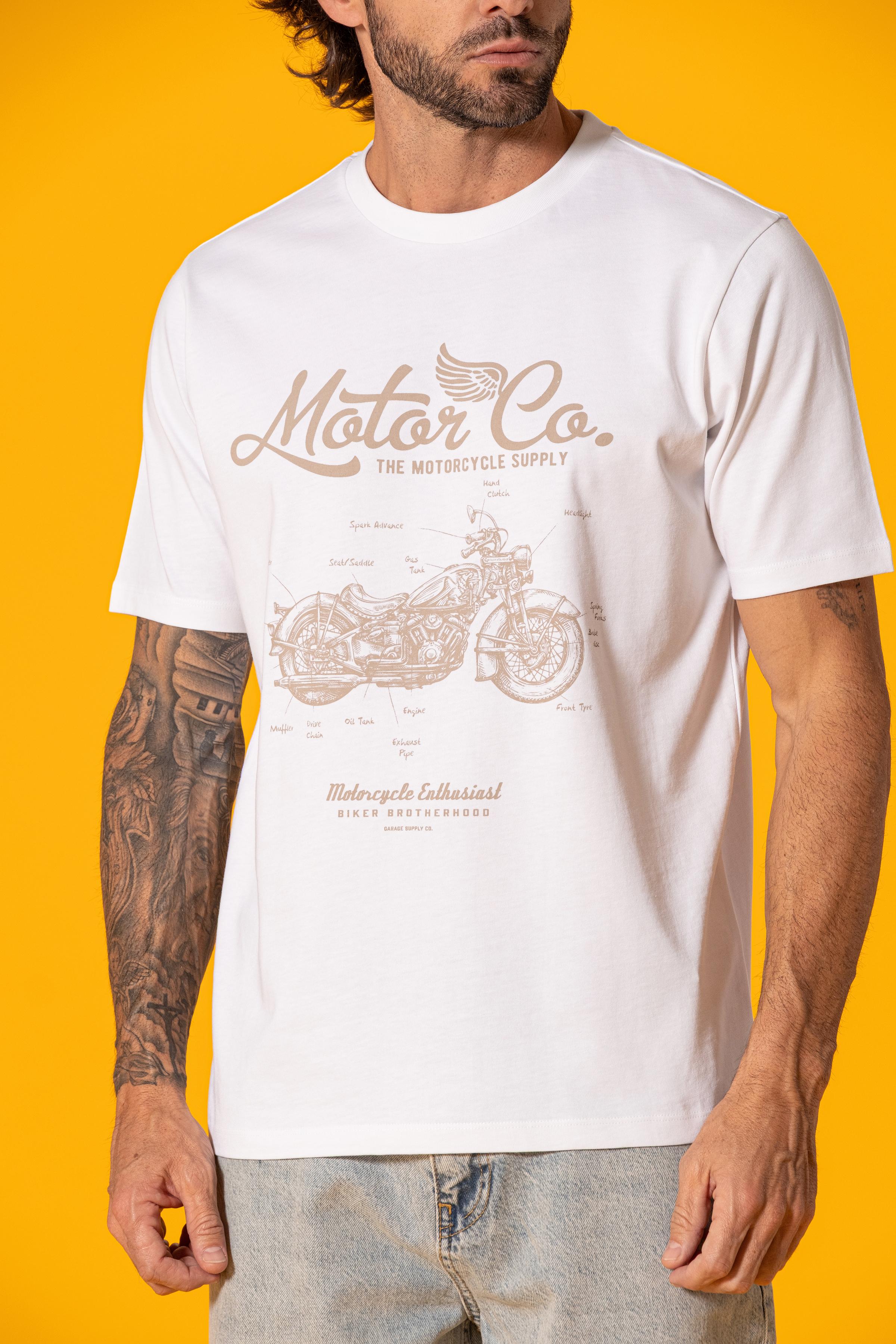 Motosiklet Temalı Beyaz Regular Tişört