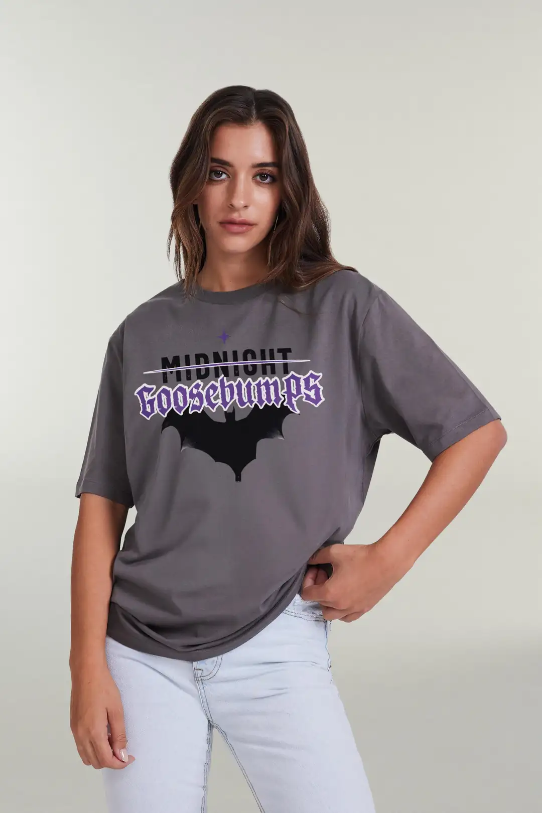 Halloween Baskılı Gri Tshirt