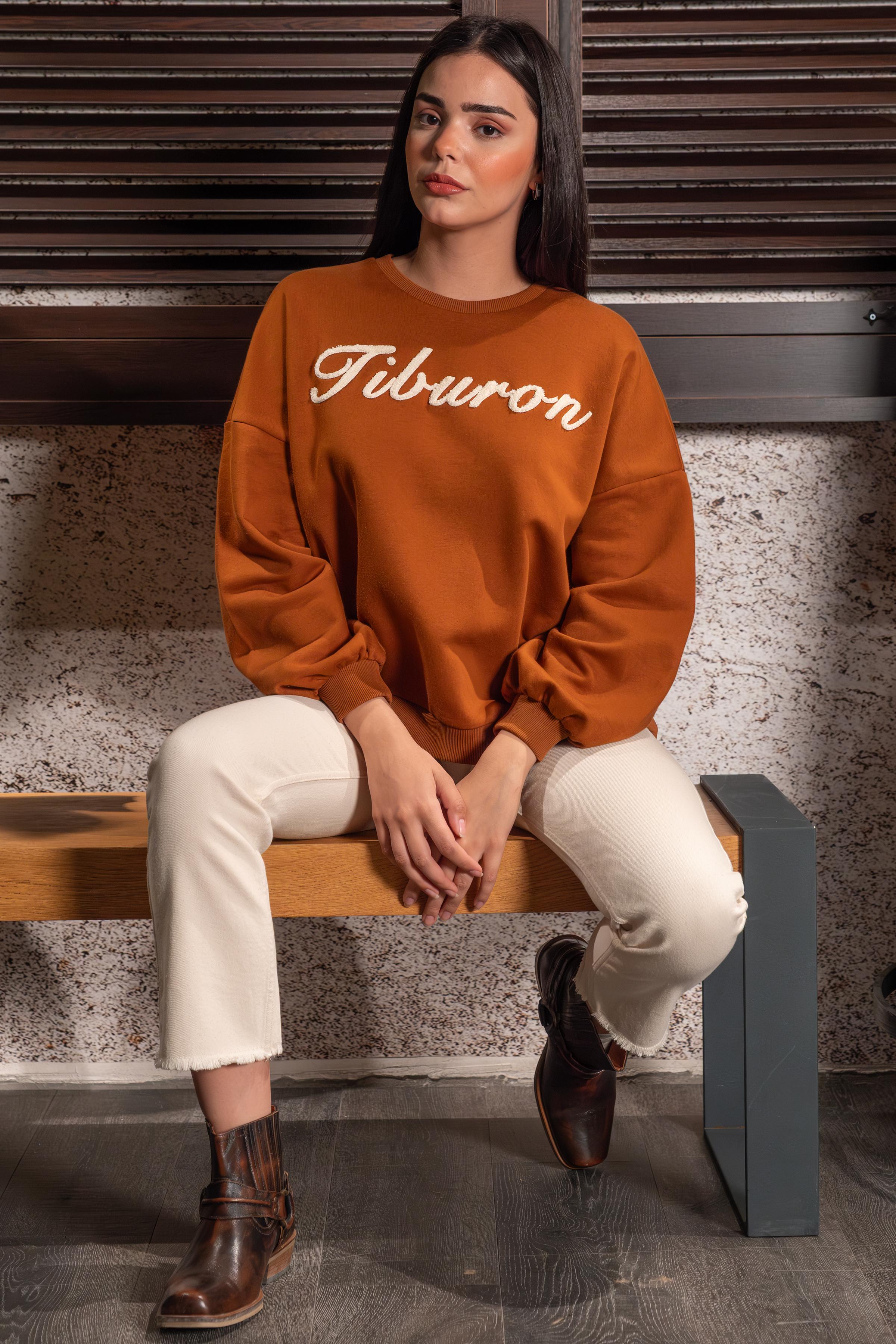 Tiburon Nakışlı Kiremit Sweatshirt
