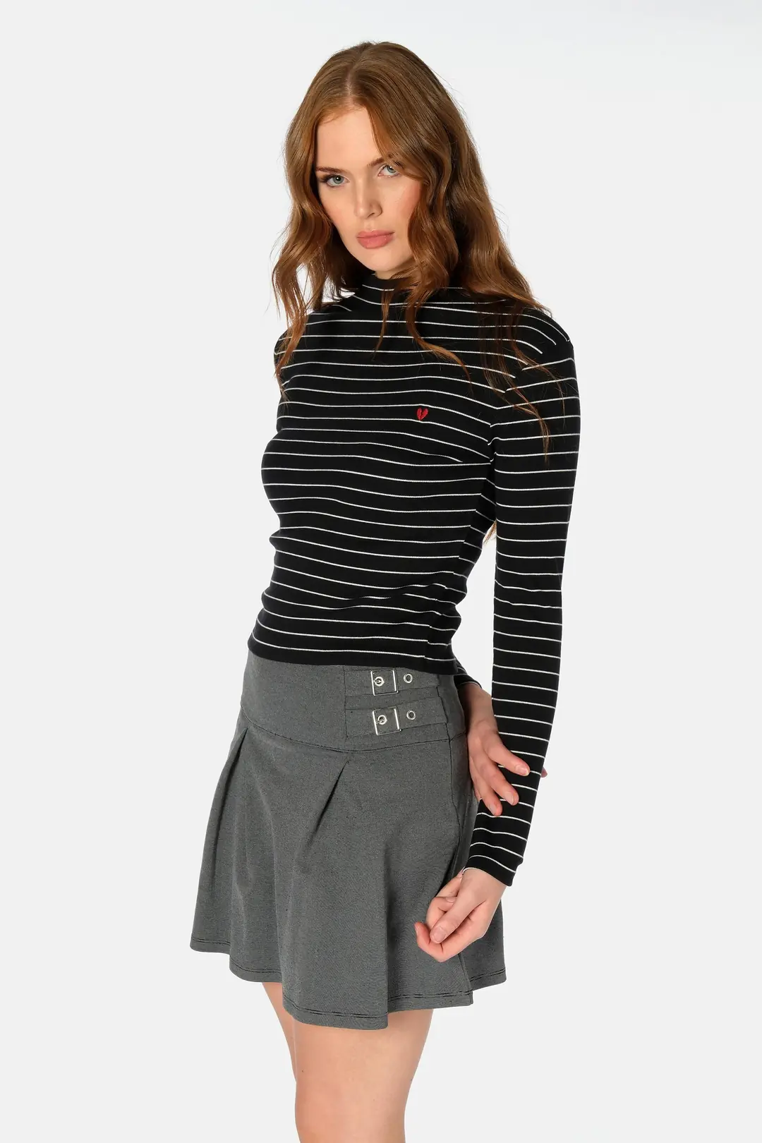 Çizgili Dik Yaka Body