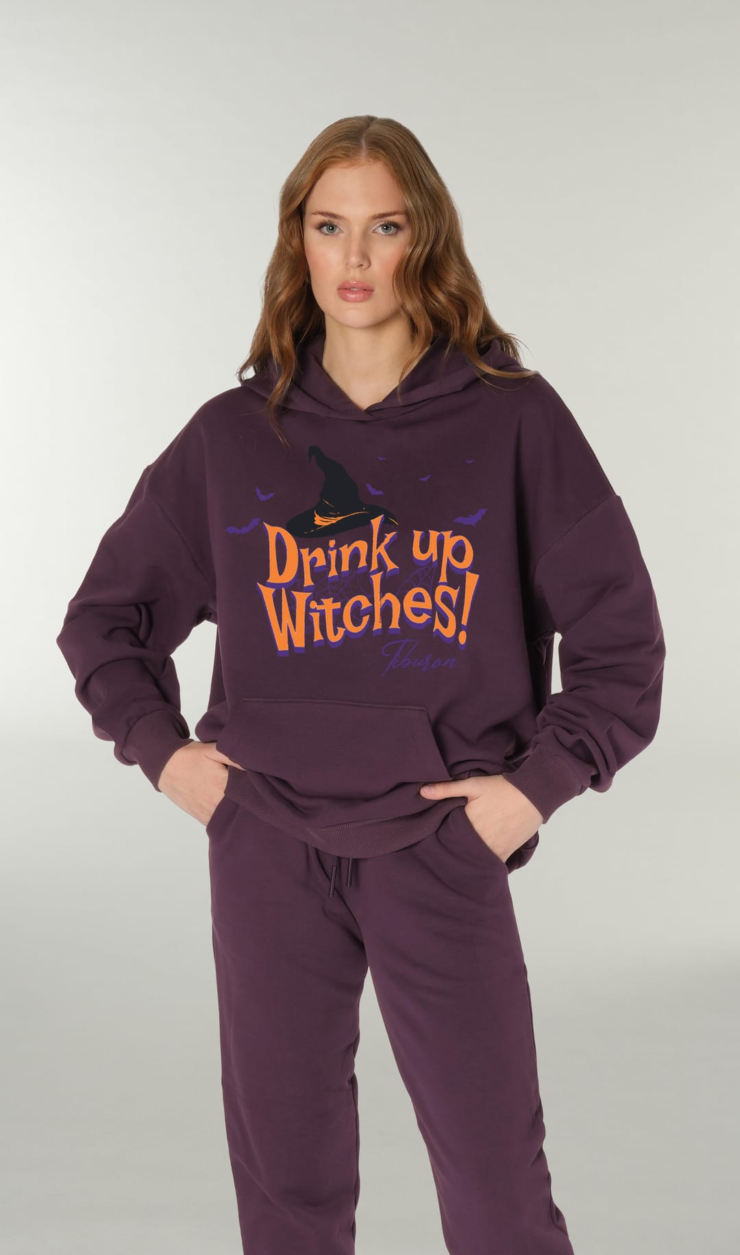 Halloween Baskılı Mor Hoodie