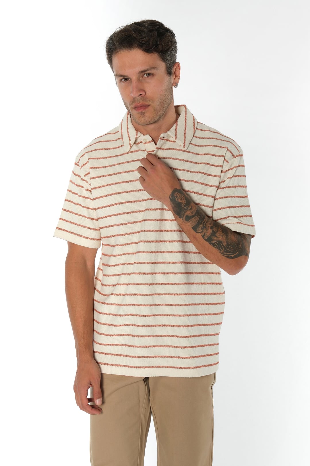 Jakarlı Çizgili Polo Yaka Tshirt