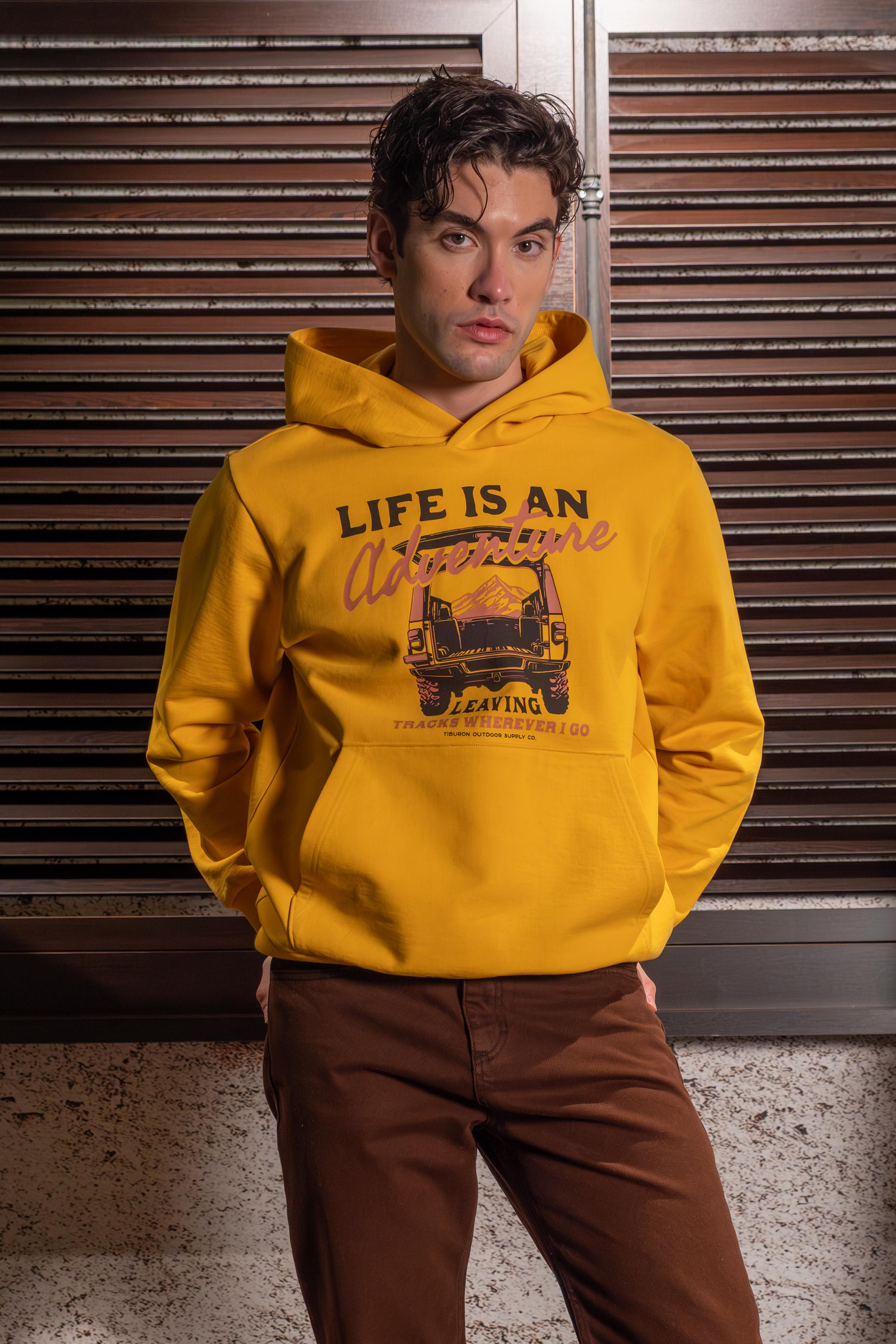 Baskılı Kapüşonlu Regular Sarı Erkek Hoodie
