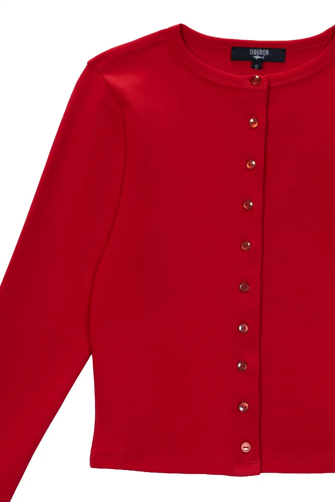 Kadın Kırmızı Düğmeli İnce Hırka