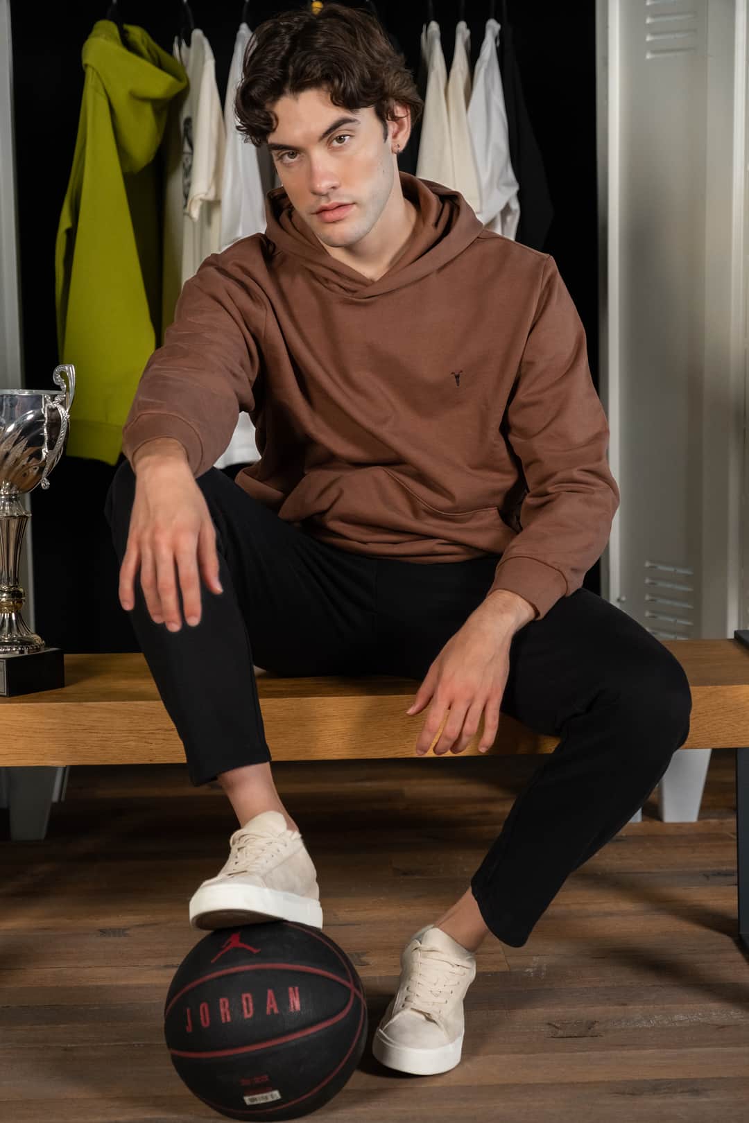 Nakış Detaylı Kahverengi Regular Hoodie