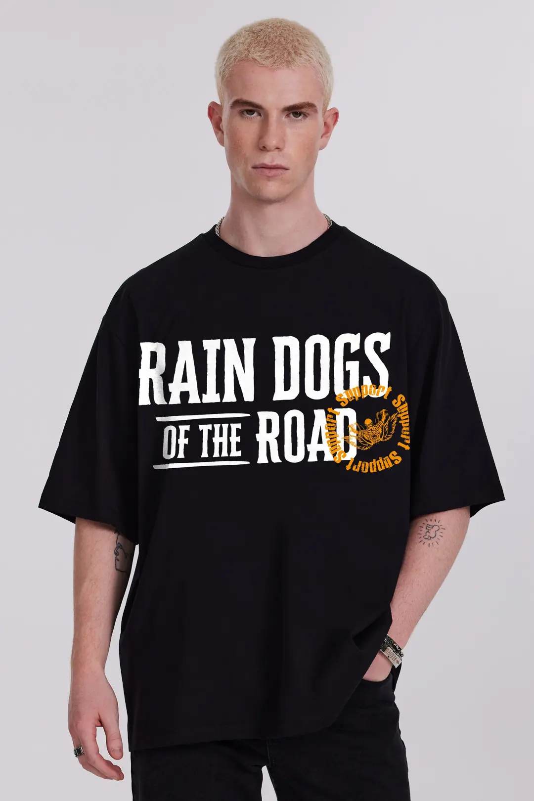 Rain Dogs Yazı Temalı Siyah Erkek Tişört