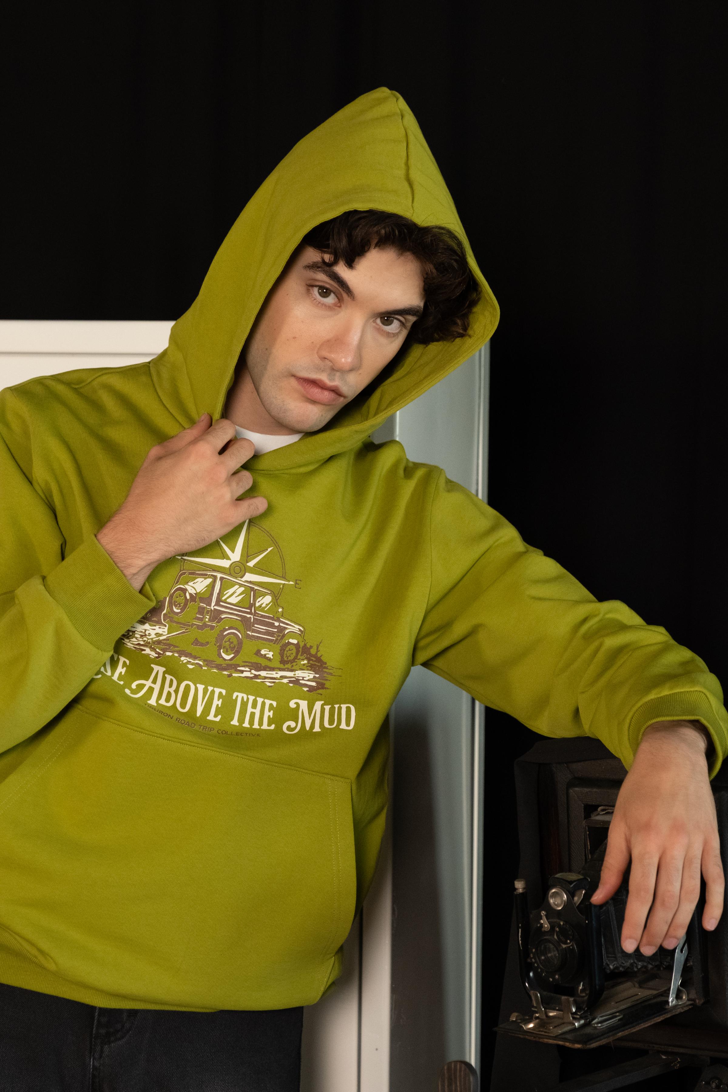 Baskılı Kapüşonlu Regular Yeşil Erkek Hoodie