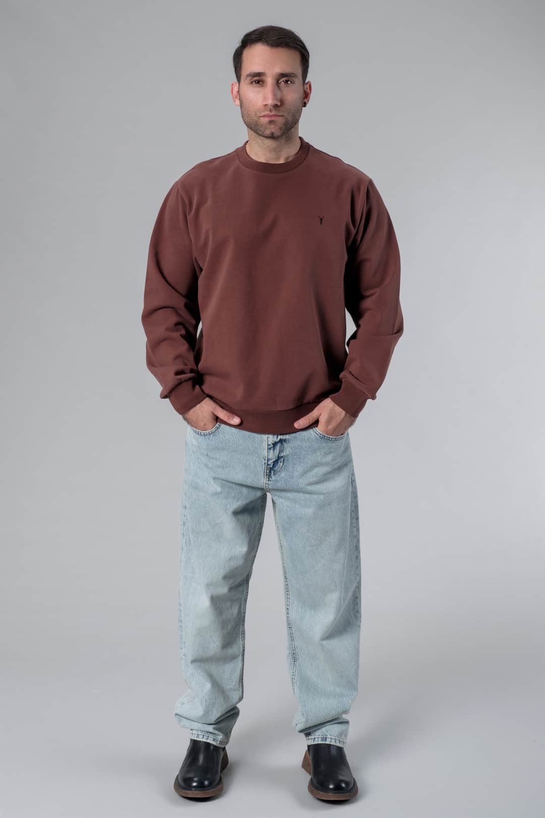 Bisiklet Yaka Kahverengi Sweatshirt