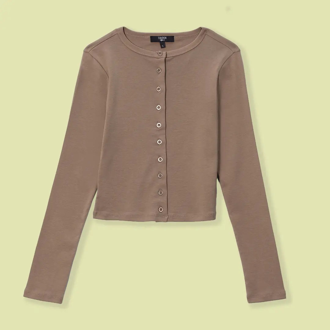 Kadın Bej Düğmeli İnce Hırka