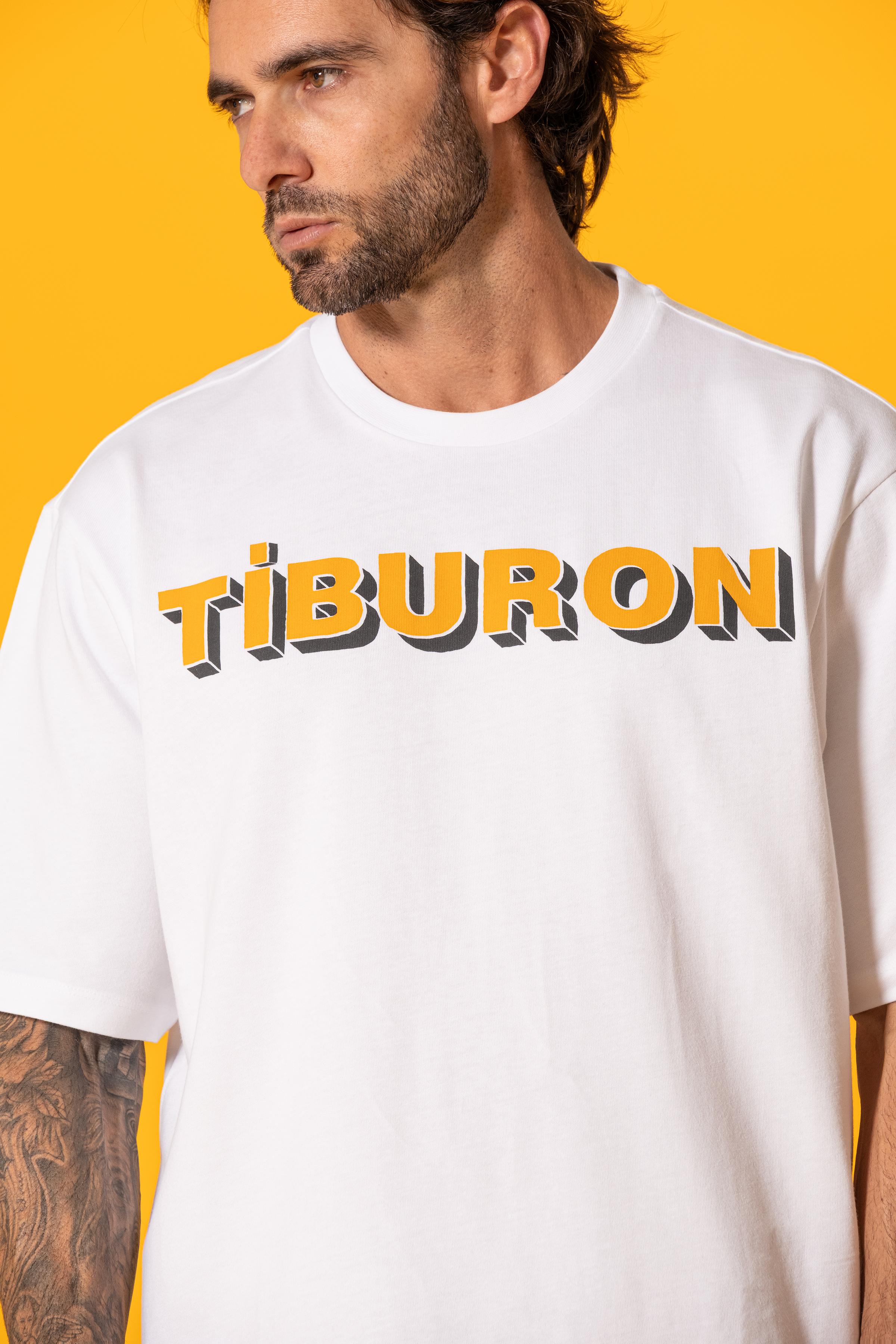 Tiburon Baskılı Oversize Beyaz Tişört