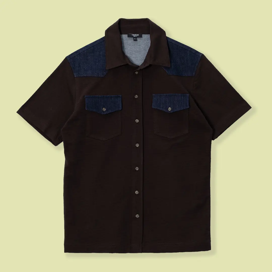 Denim Detaylı Erkek Kısa Kollu Gömlek