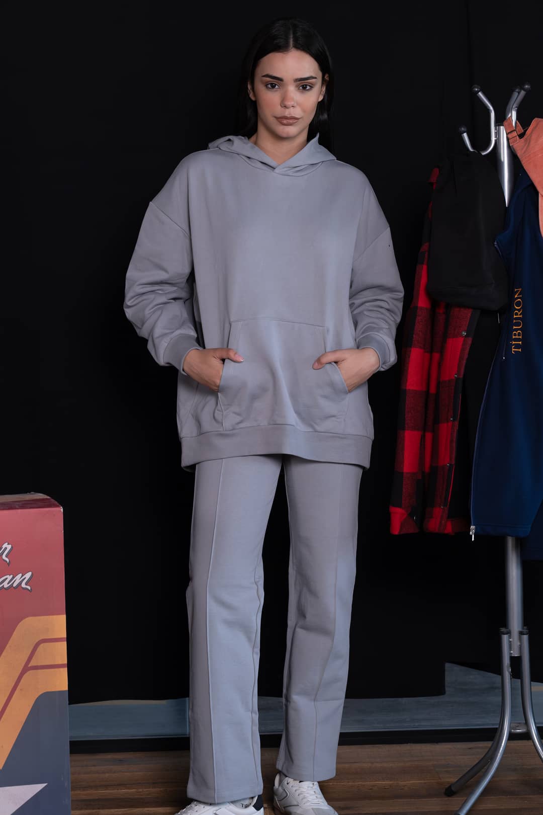 Kadın Düz Paça Gri Jogger Pantolon