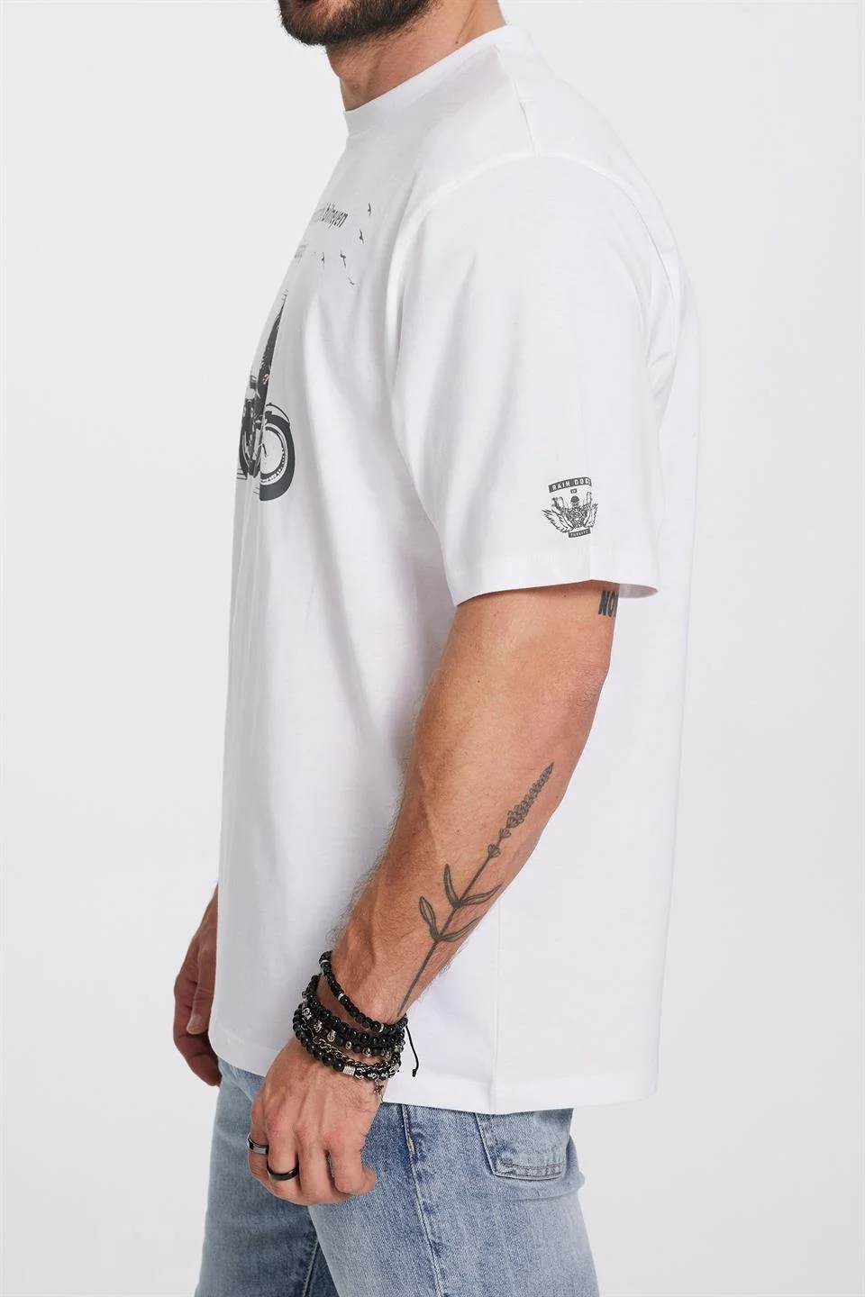 Motorcu Baskılı Beyaz Erkek Tişört