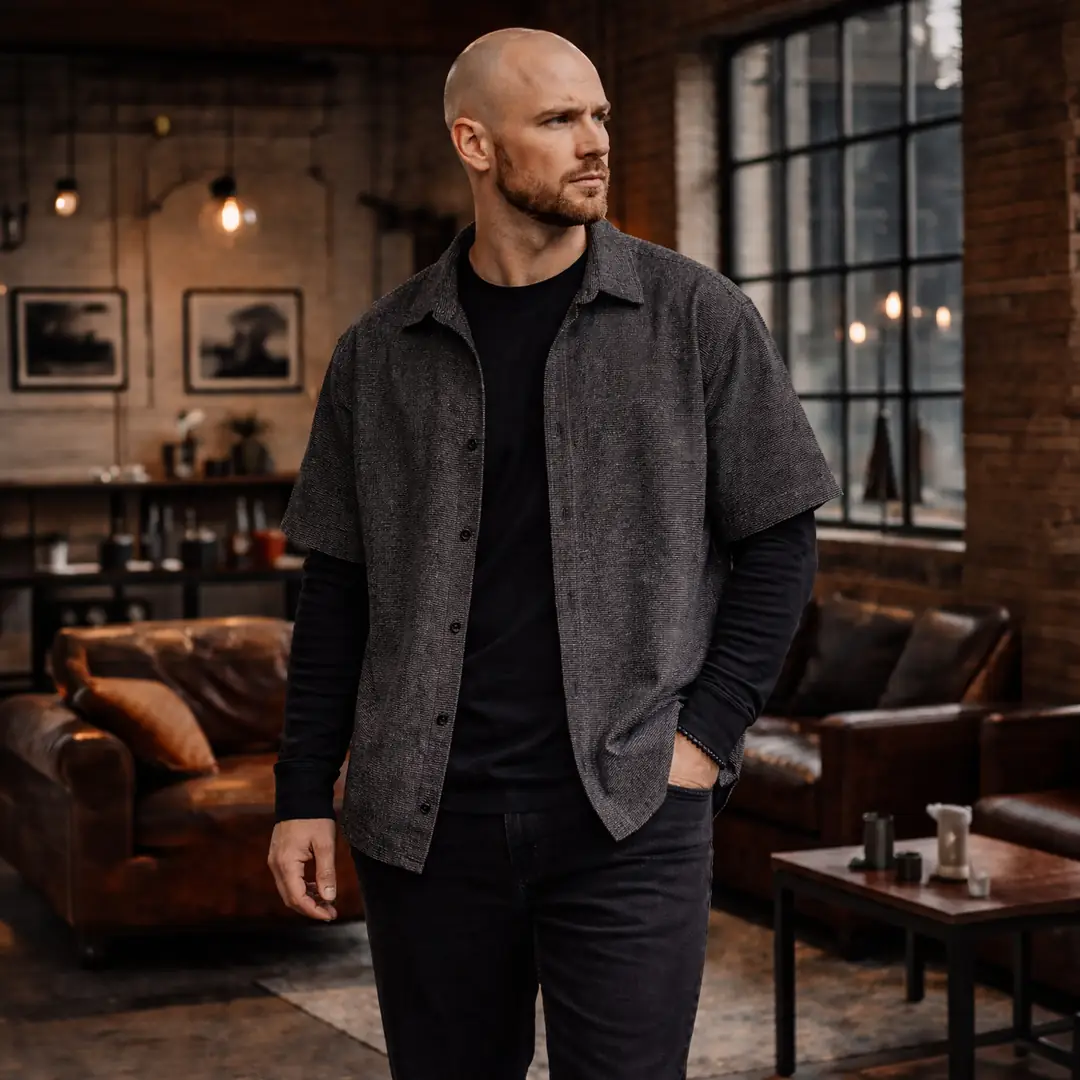 Çift Etkili Siyah Çizgili Erkek Gömlek