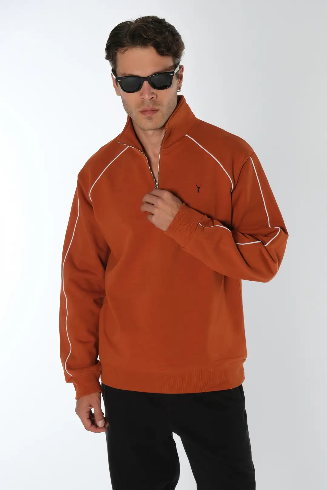 Kiremit Yarım Fermuarlı Sweatshirt