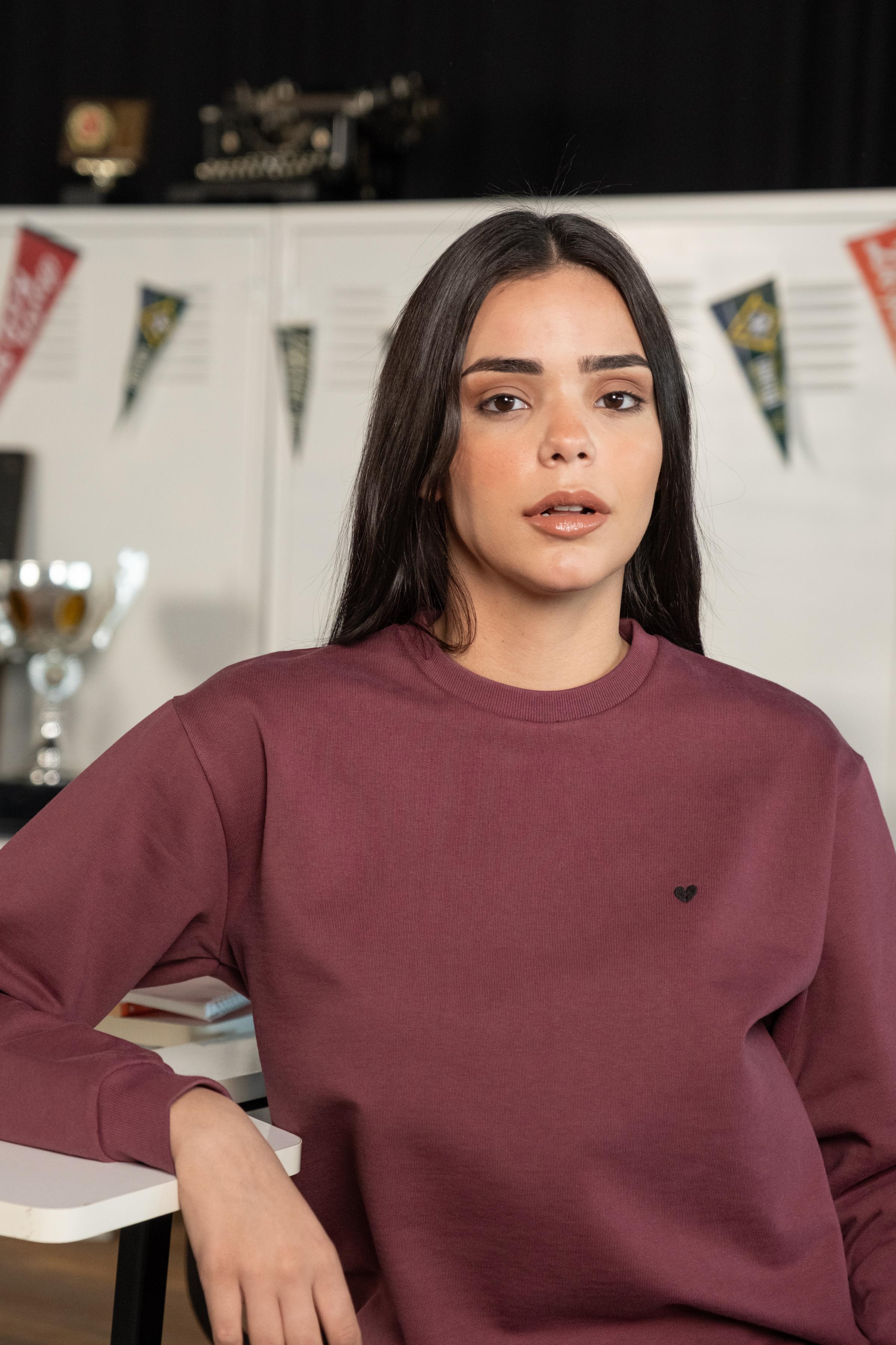 Bordo Bisiklet Yaka Sweatshirt