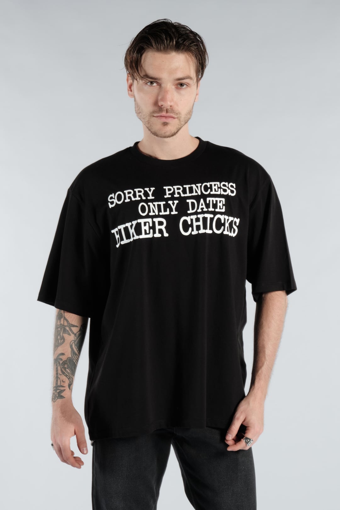 Slogan Baskılı Erkek Siyah Oversize Tişört