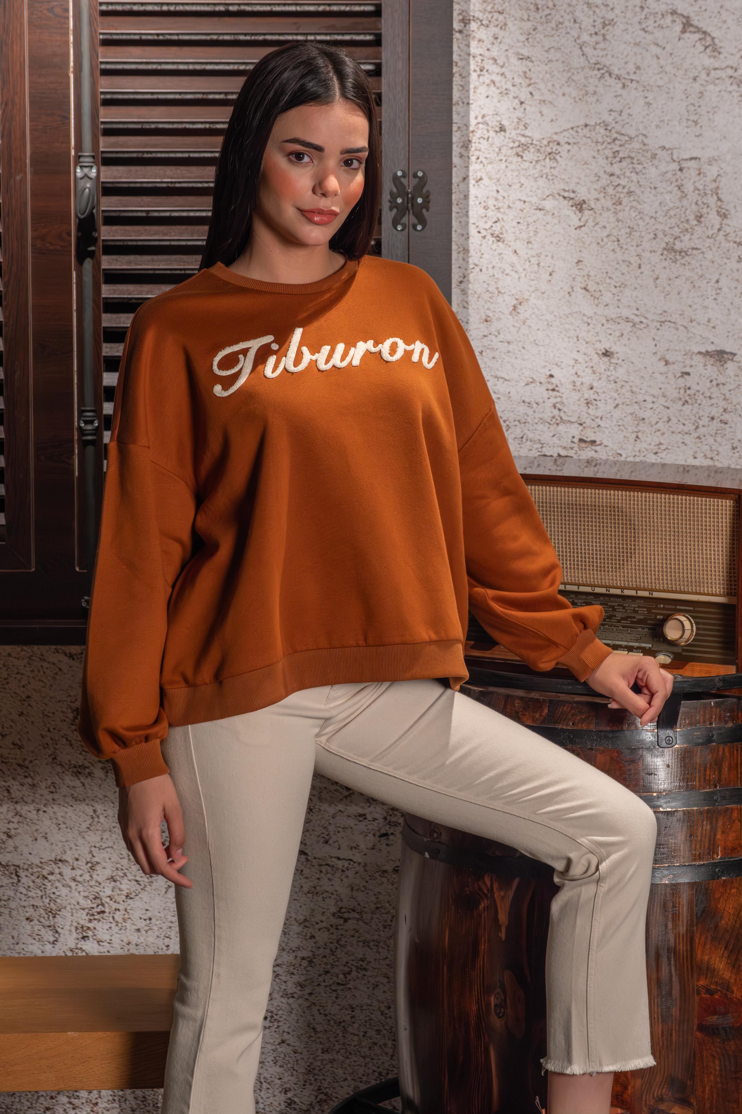 Tiburon Nakışlı Kiremit Sweatshirt