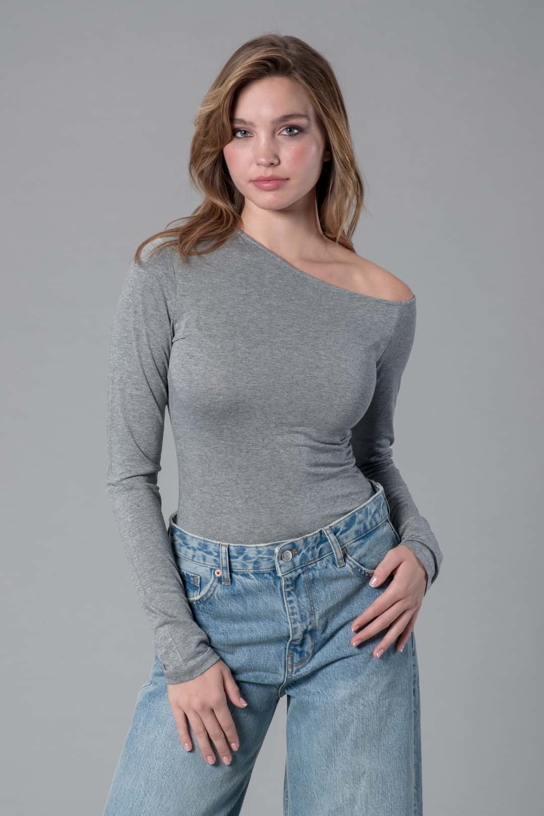 Asimetrik Yaka Melanj Çıtçıtlı Body