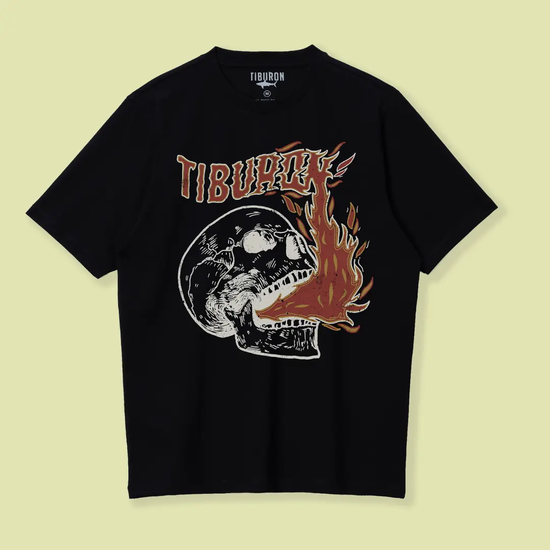 Tiburon Baskılı Erkek Siyah Regular Tişört