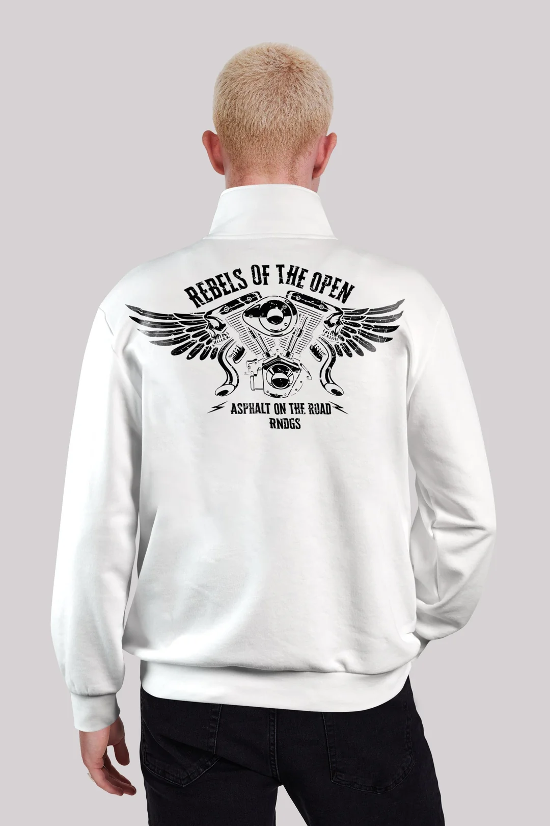 Rain Dogs Sırtı Motor Baskılı Yarım Fermuarlı Sweatshirt