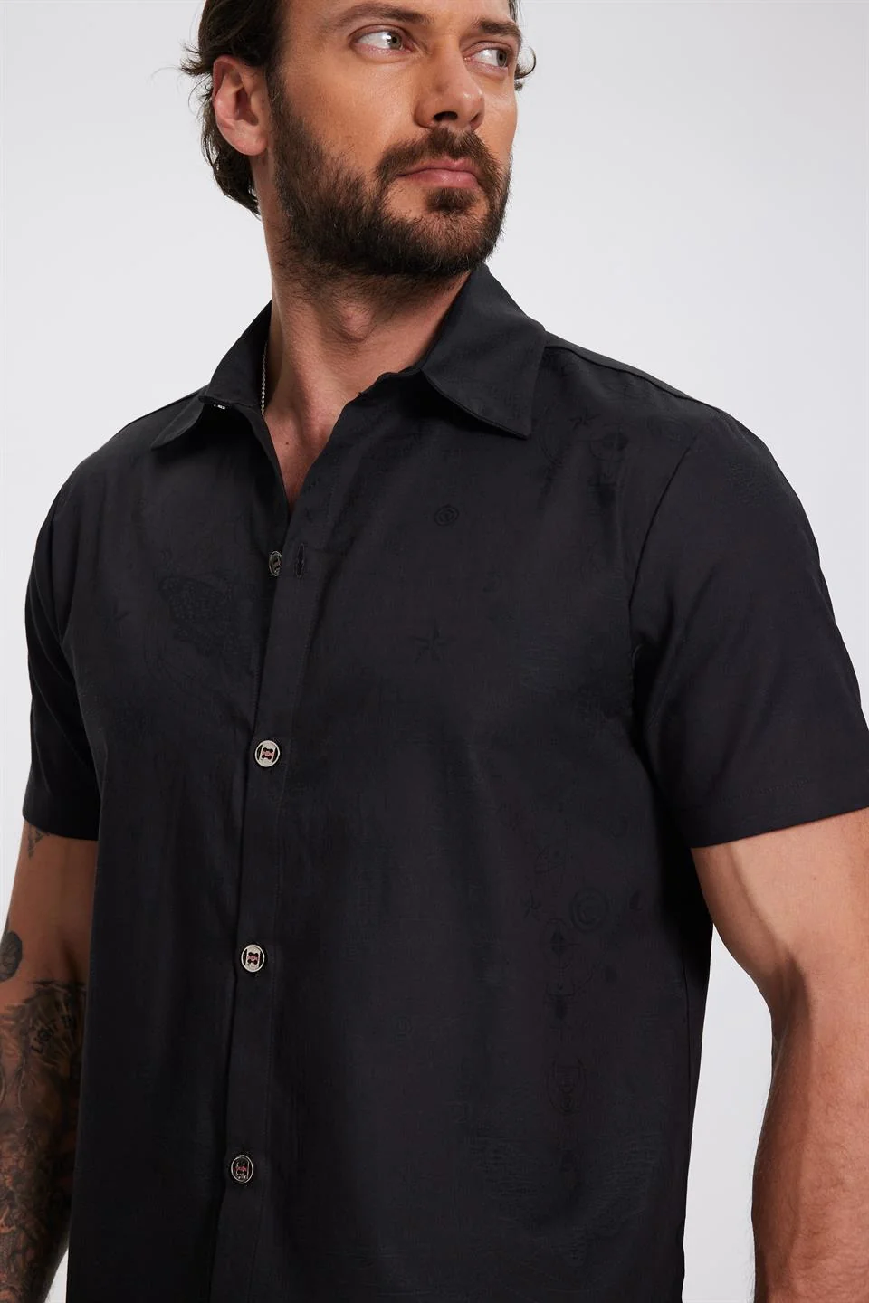 Desenli Pamuklu Erkek Kısa Kollu Gömlek