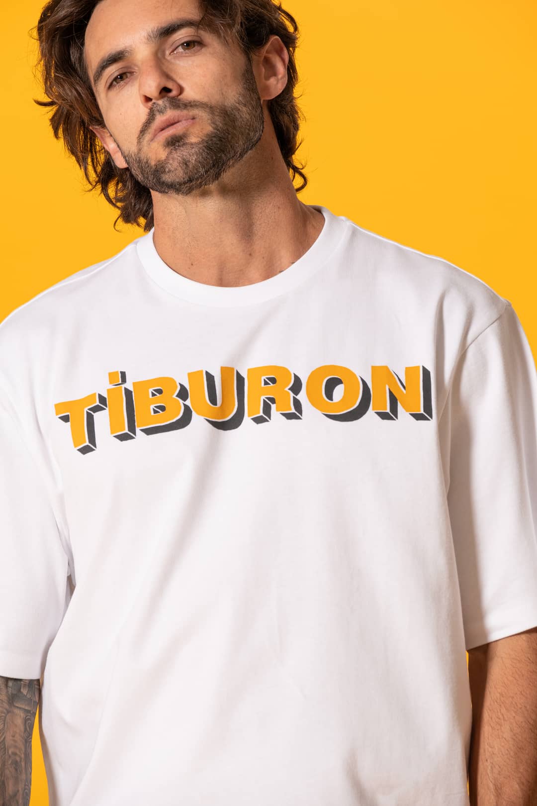 Tiburon Baskılı Oversize Beyaz Tişört