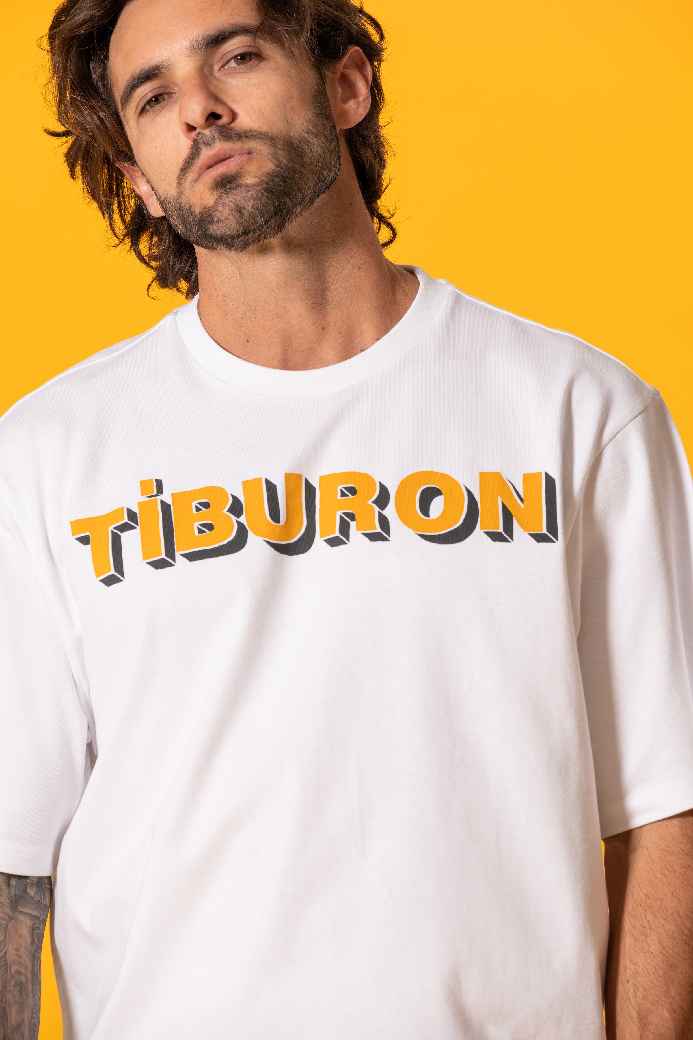 Tiburon Baskılı Oversize Beyaz Tişört