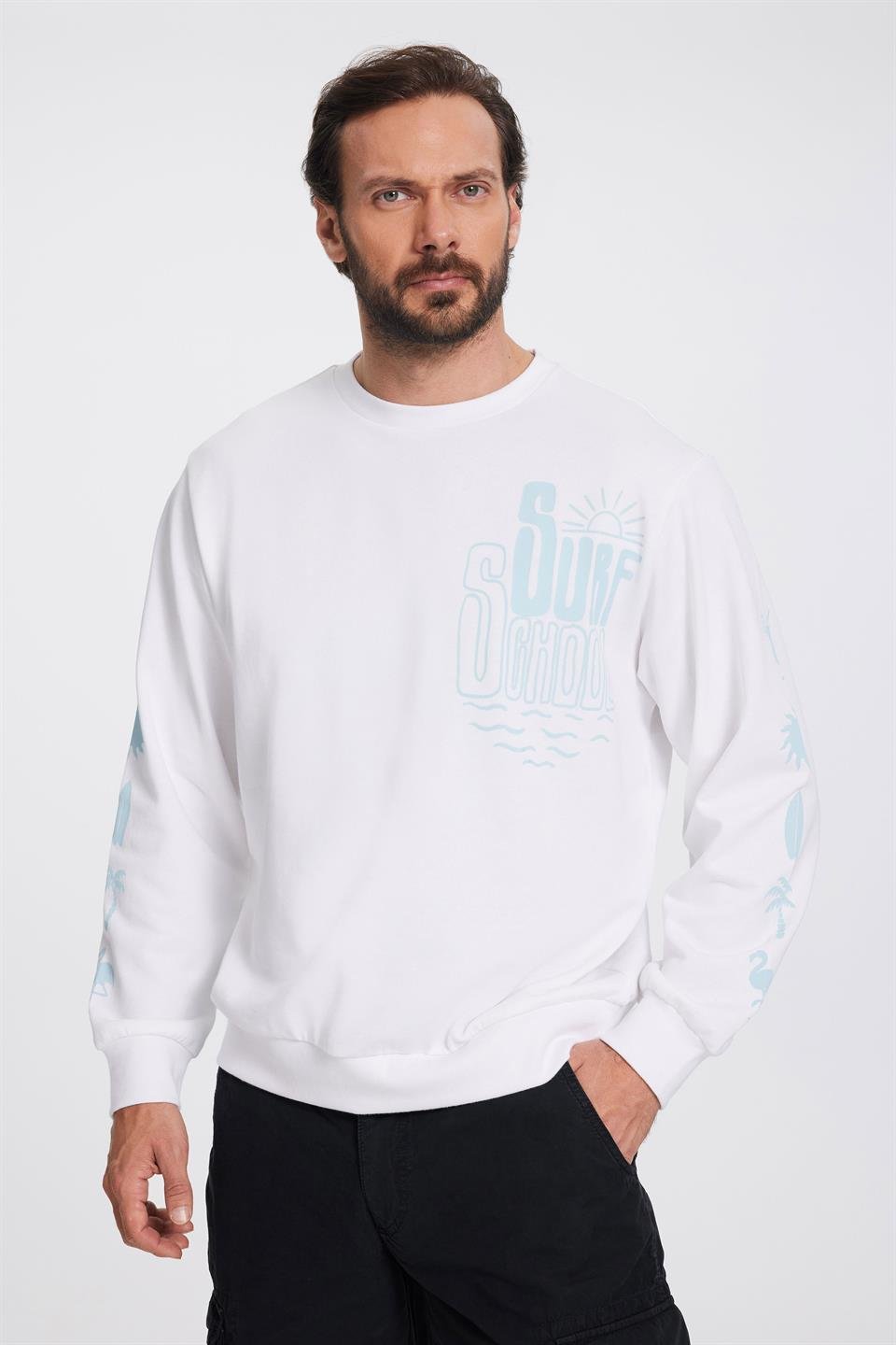 Beyaz Erkek Oversize Sweatshirt