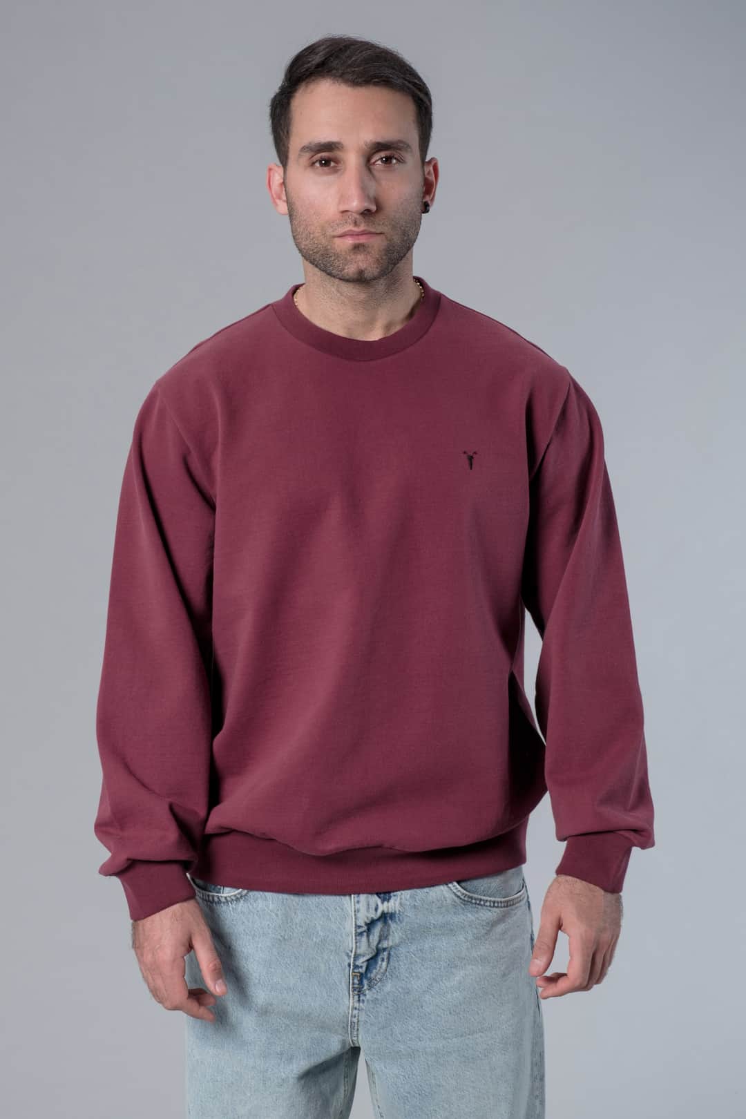Bisiklet Yaka Bordo Sweatshirt
