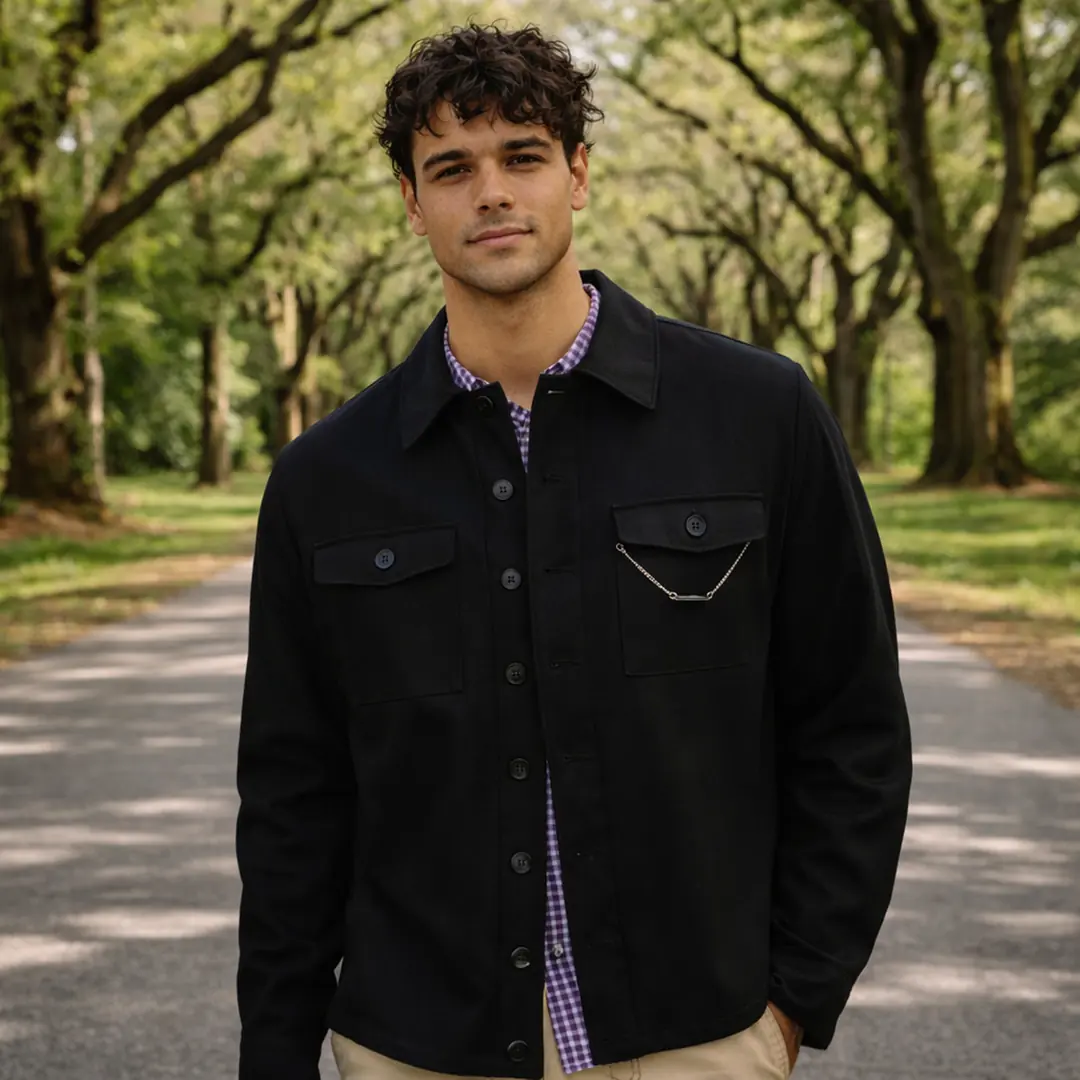 Ekose Astarlı Siyah Kanvas Ceket