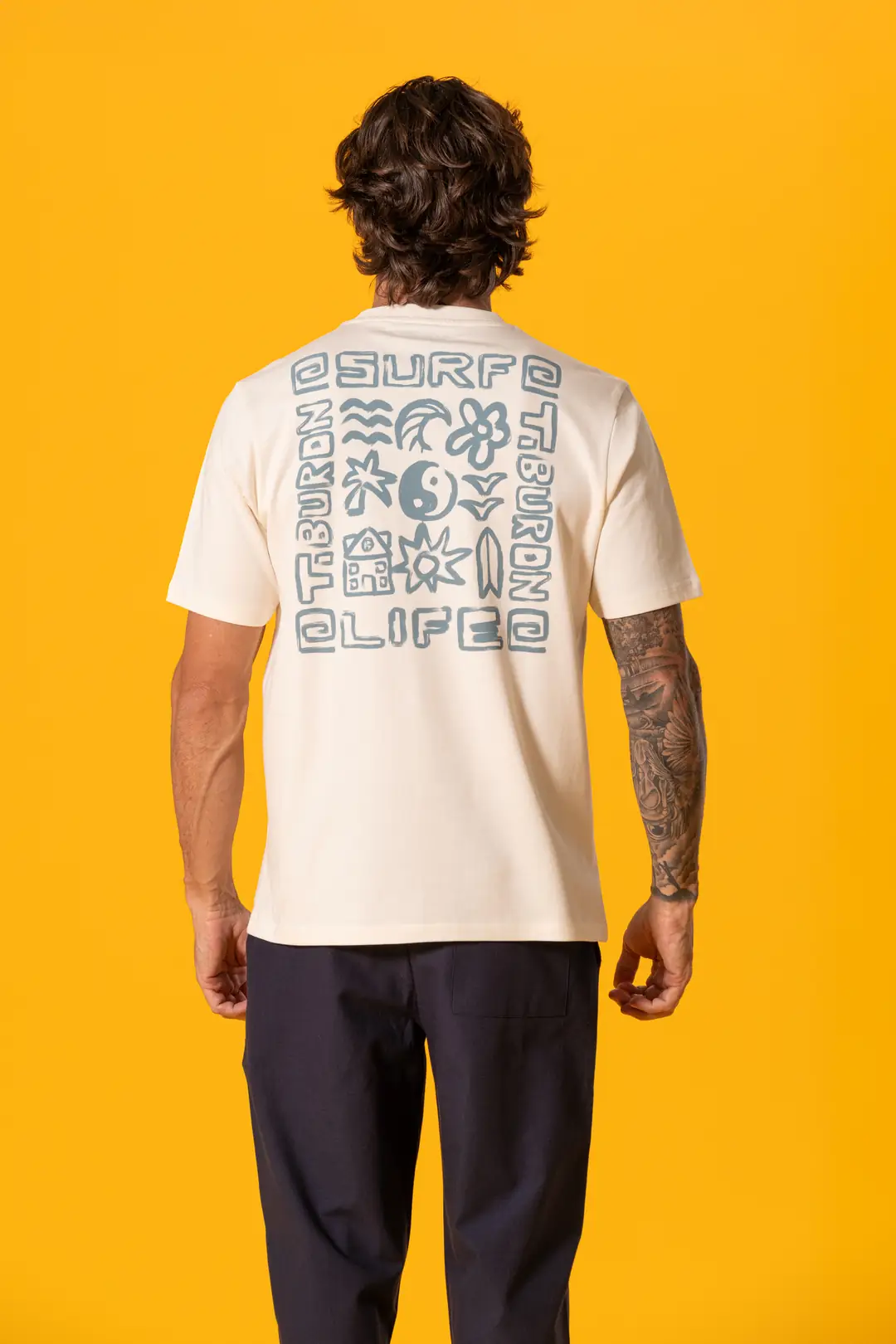 Yaz Temalı Baskılı Ekru Regular Tişört