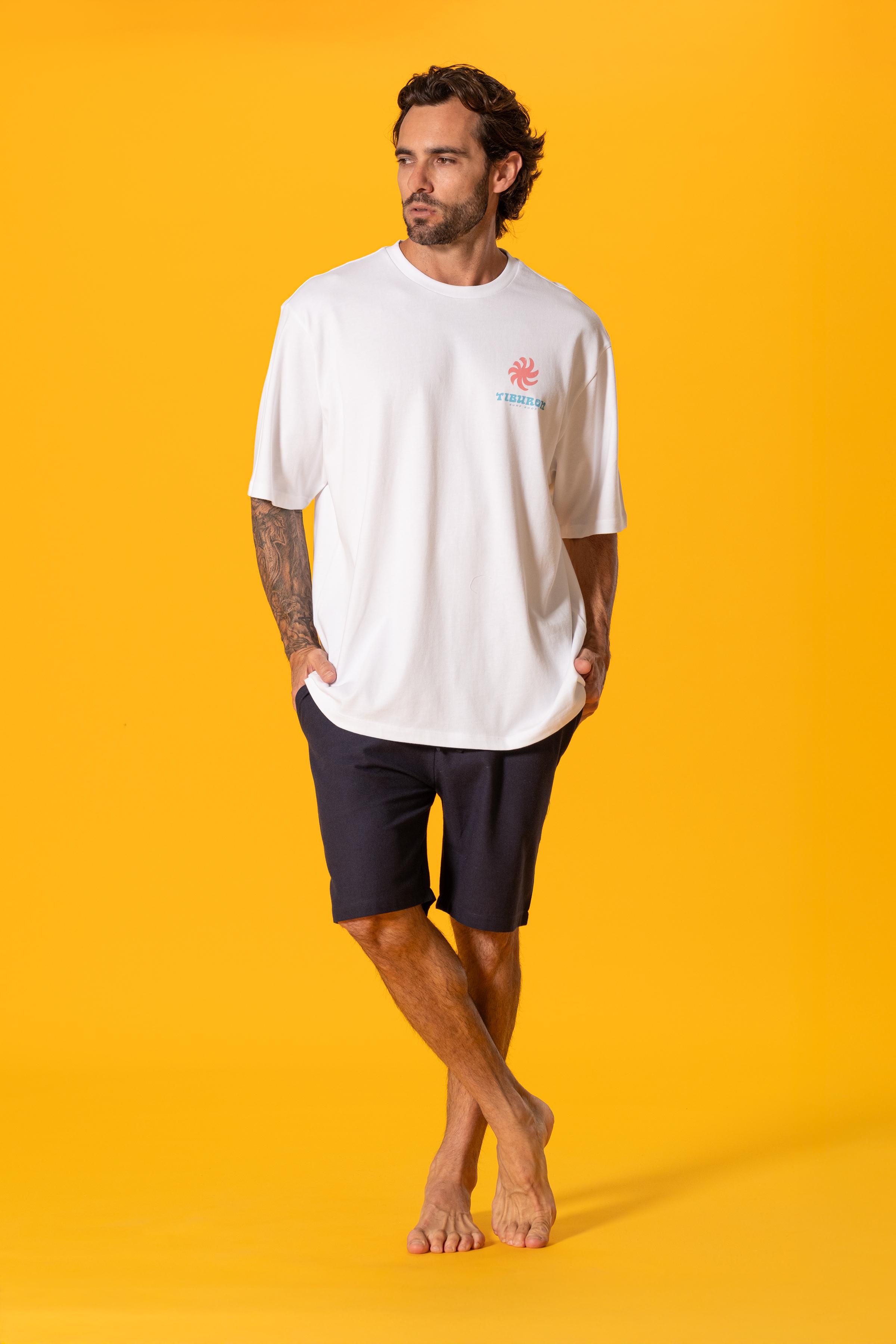 Sörf Temalı Beyaz Oversize Tişört