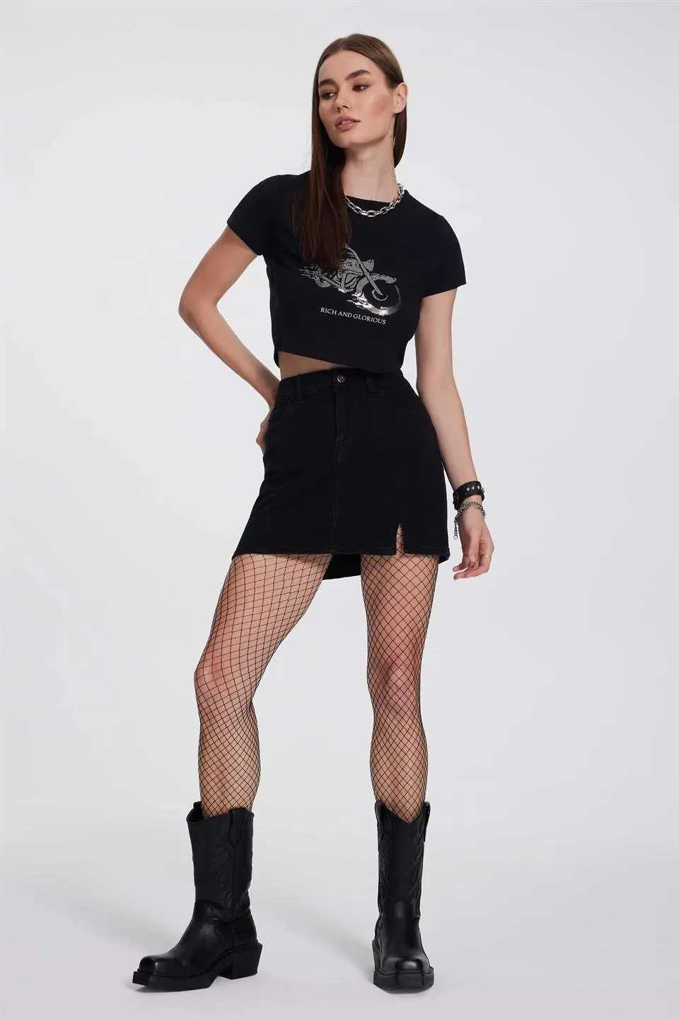 Parçalı Denim Etek - Siyah main image 1
