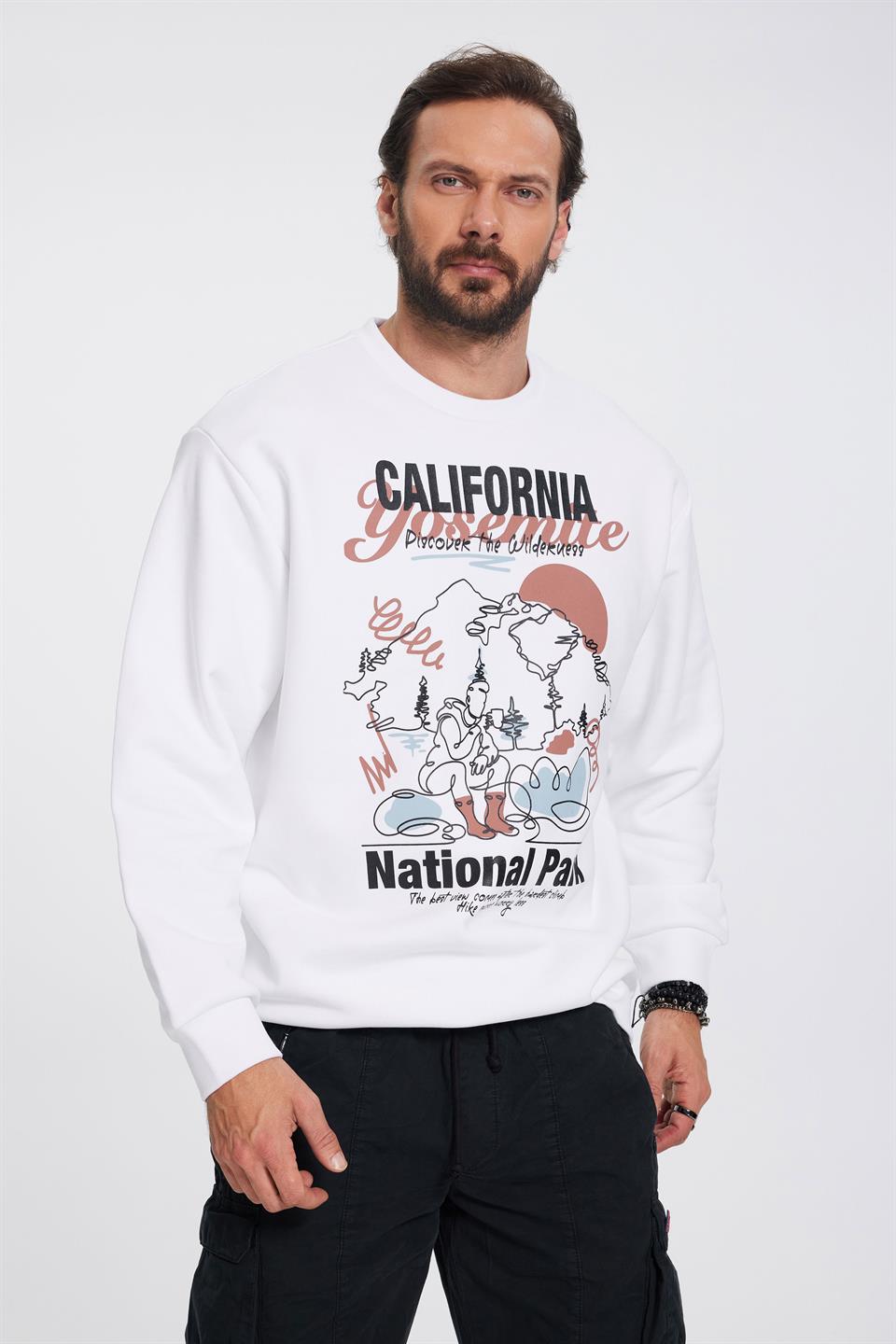 Baskılı Beyaz Erkek Oversize Sweatshirt