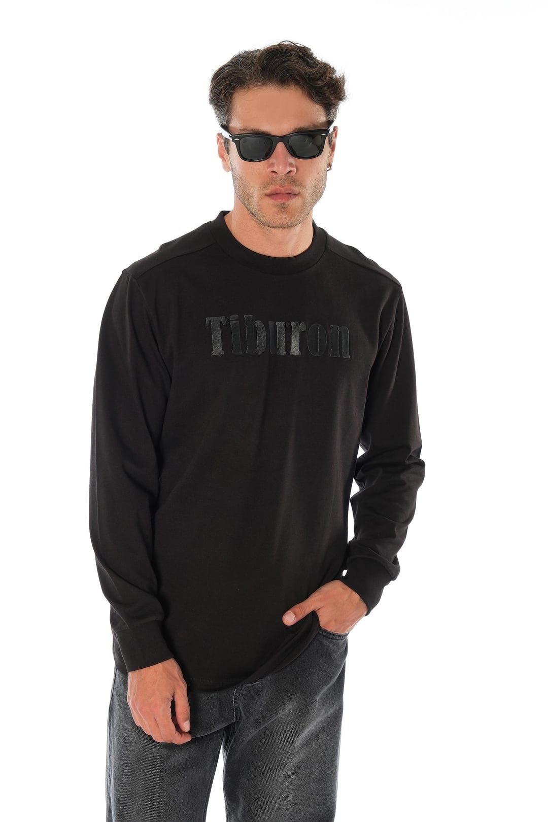 Siyah Logo Baskılı Uzun Kollu Tshirt